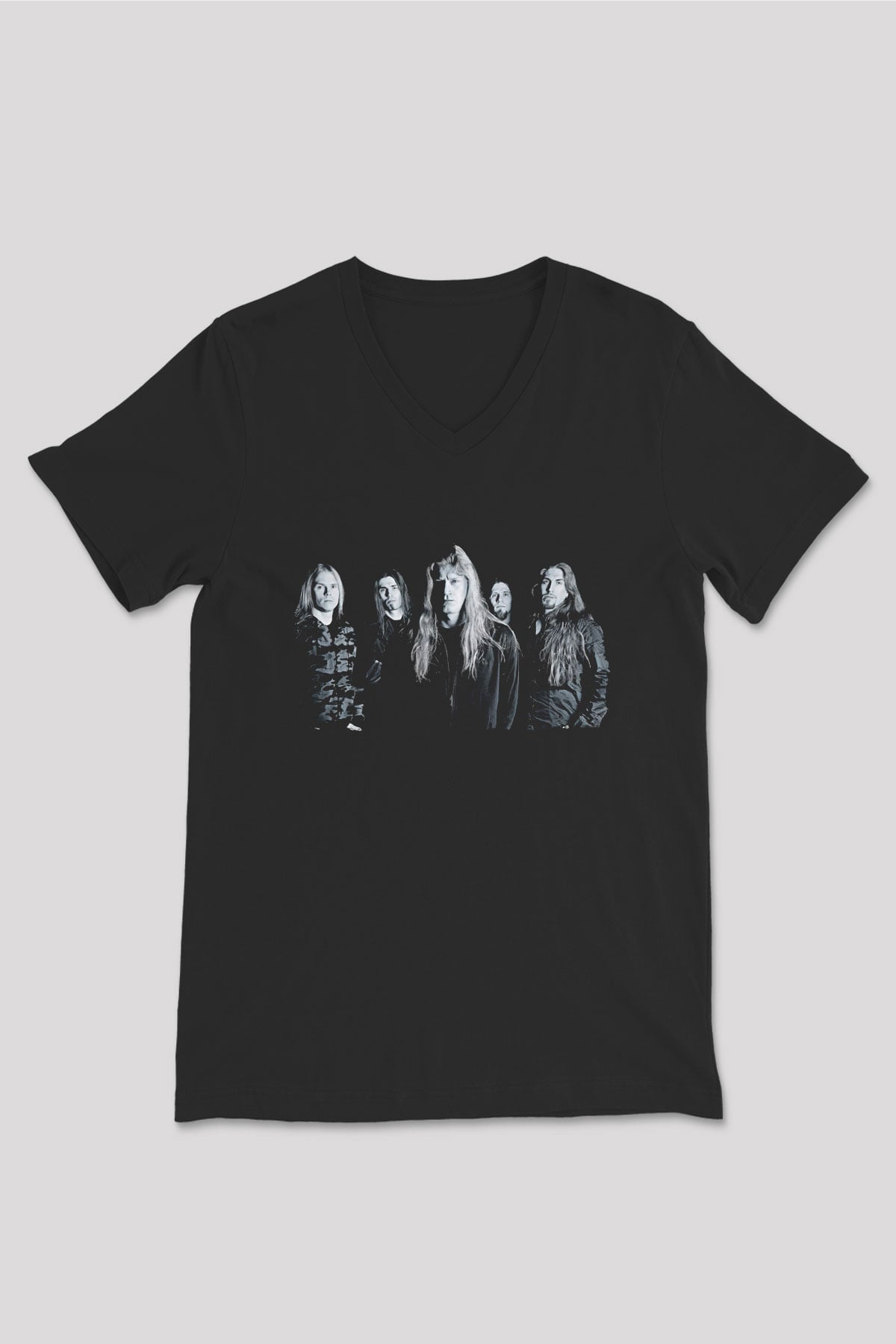 Kalmah Baskılı Unisex Siyah V Yaka Tişört - Tshirt