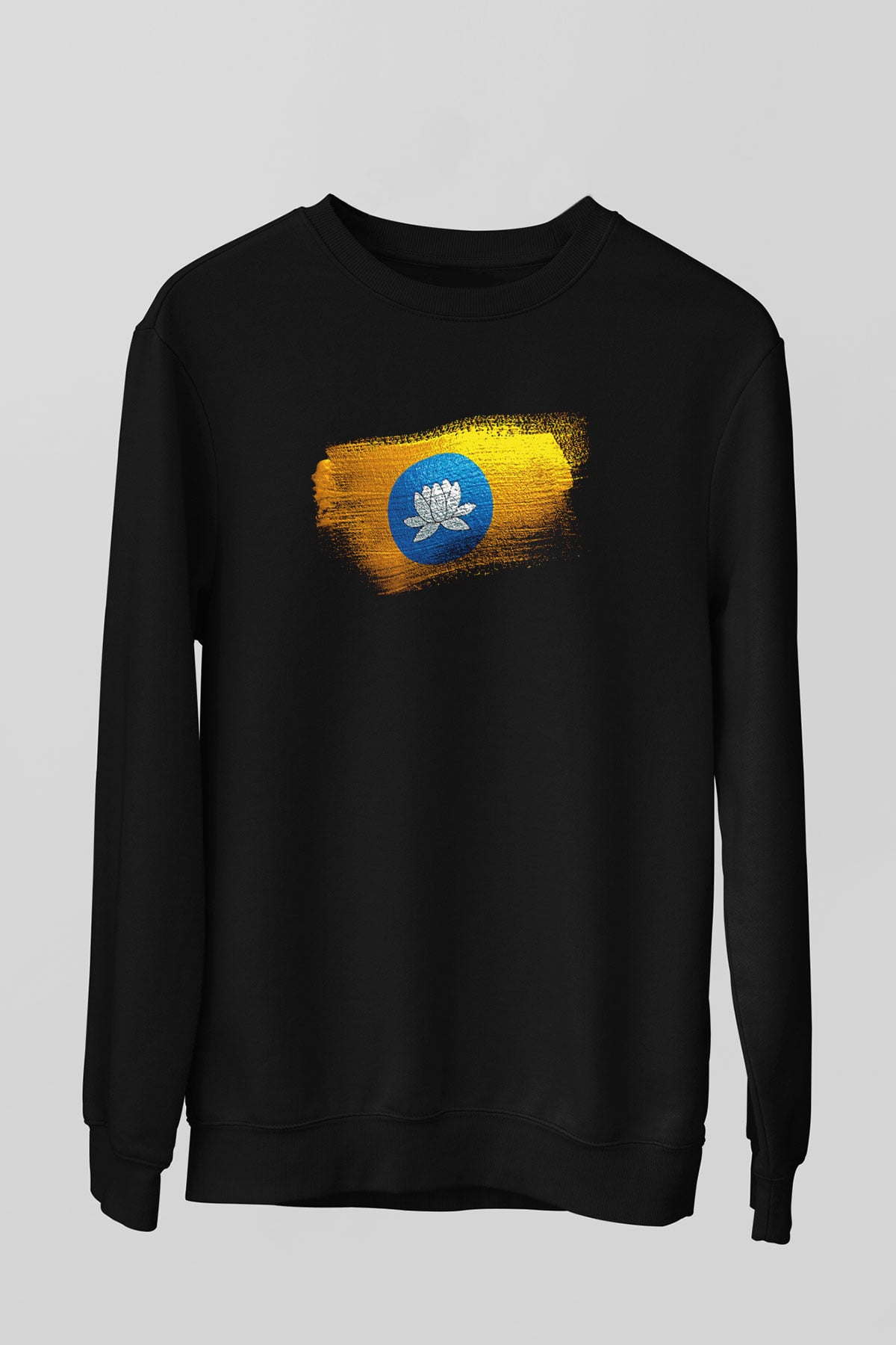 Kalmukya - Kalmykia Bayrağı Baskılı Unisex Siyah Sweatshirt