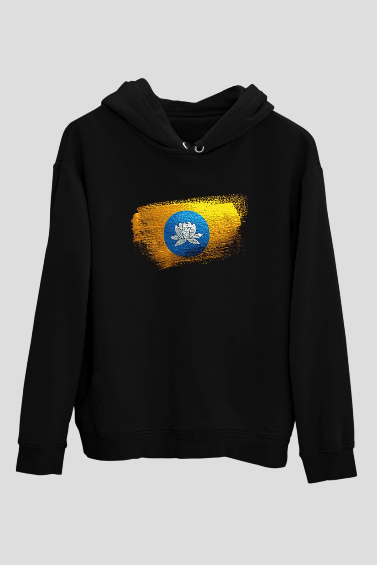 Kalmukya - Kalmykia Bayrağı Baskılı Unisex Siyah Hoodie