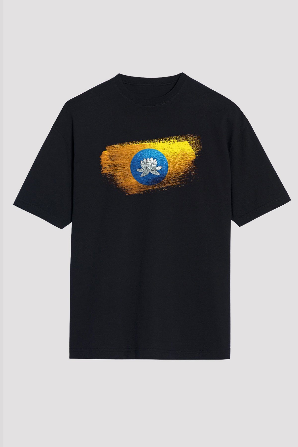 Kalmukya - Kalmykia Bayrağı Baskılı Unisex Siyah Oversize Tişört