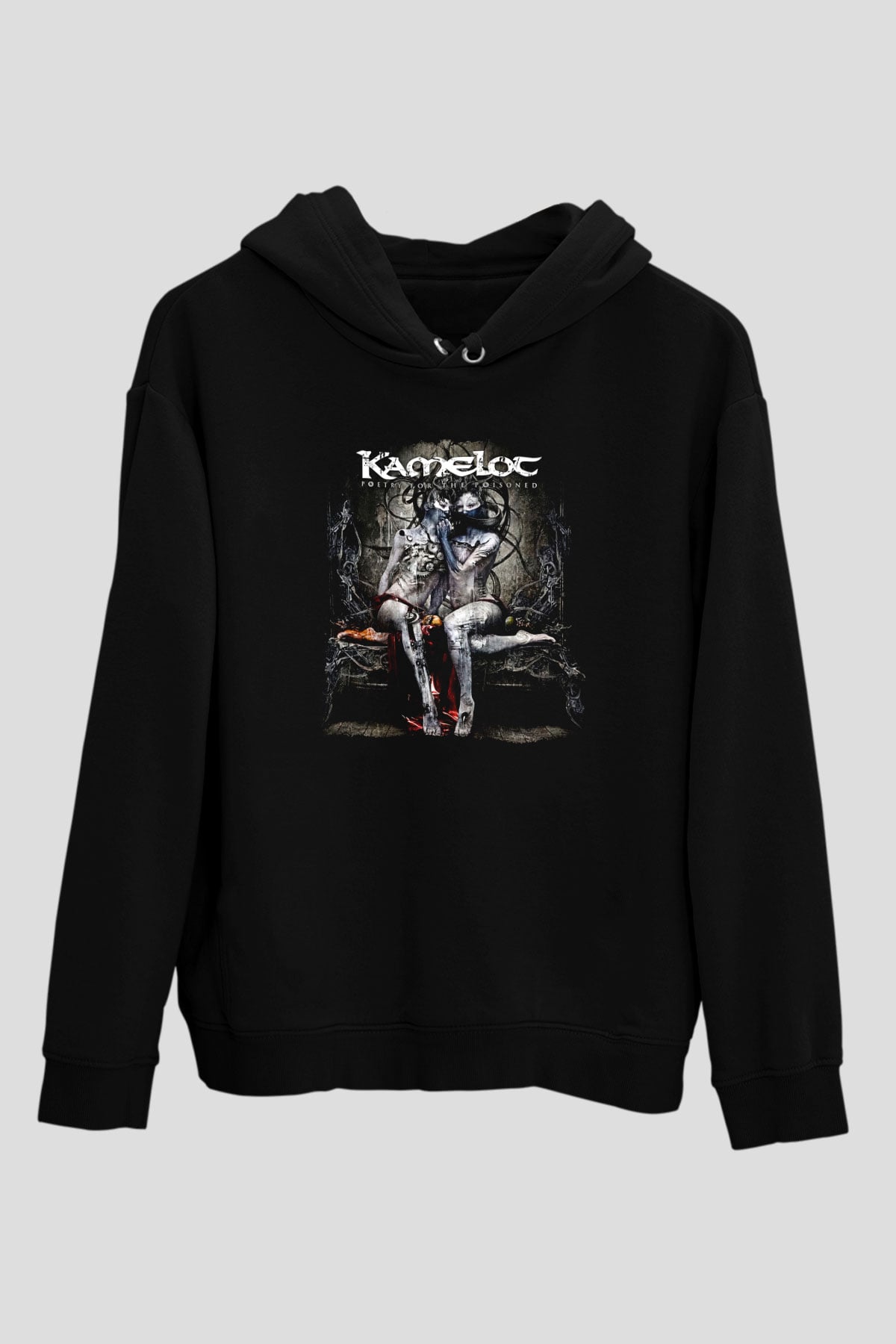 Kamelot Baskılı Unisex Siyah Kapüşonlu Sweatshirt