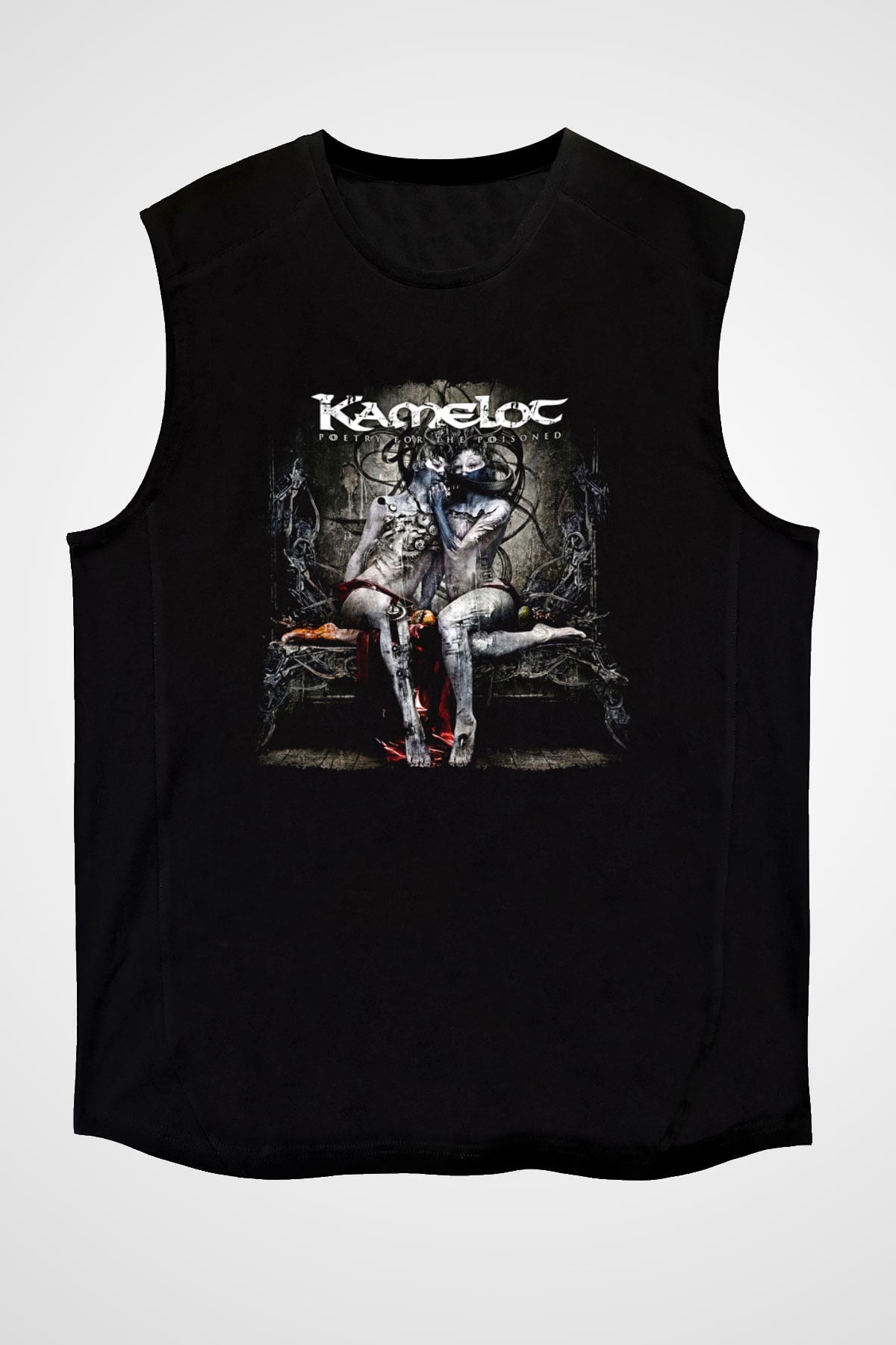 Kamelot Baskılı Unisex Siyah Kolsuz Tişört - Tshirt