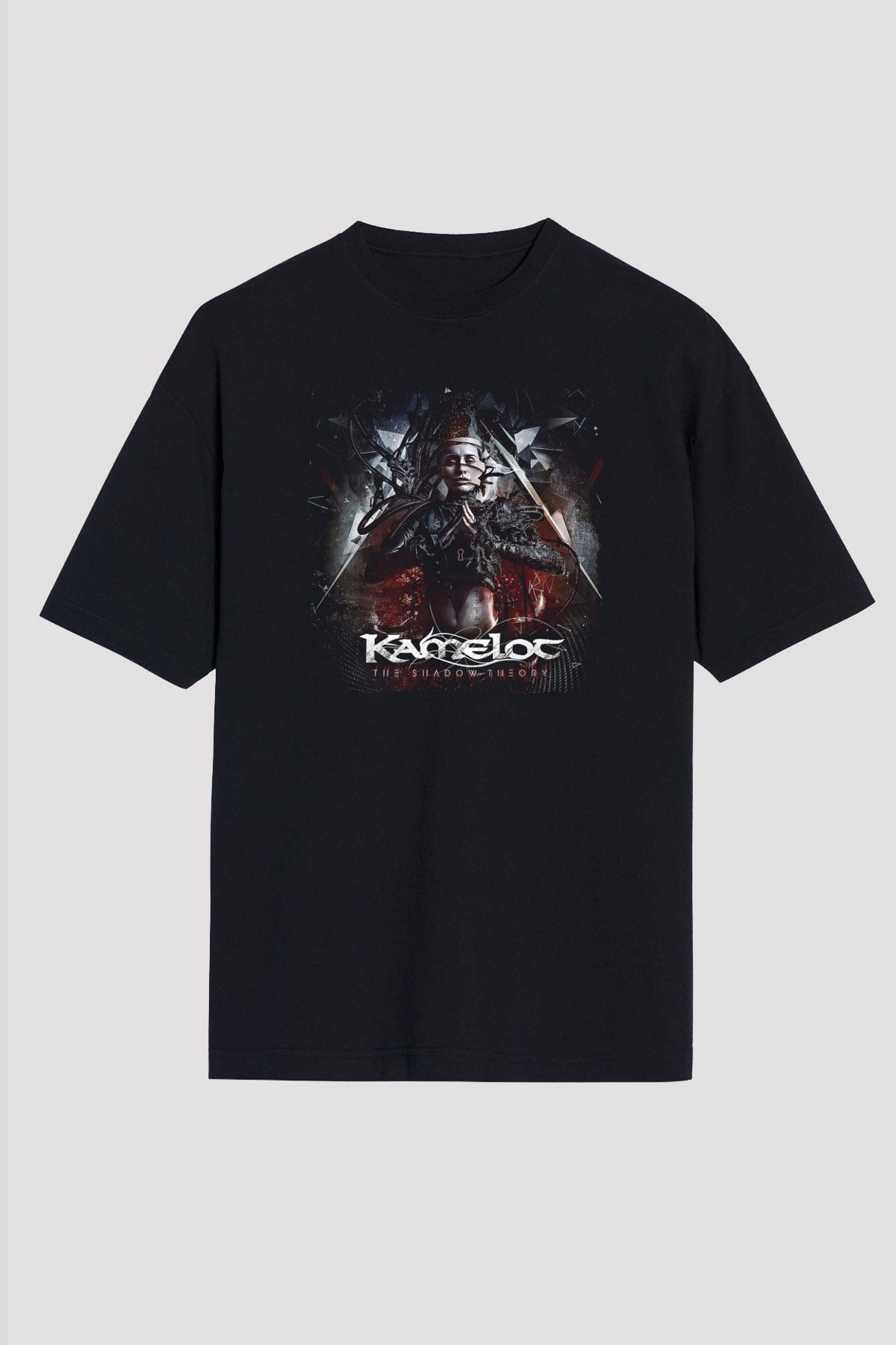 Kamelot Baskılı Unisex Siyah Oversize Tişört - Tshirt