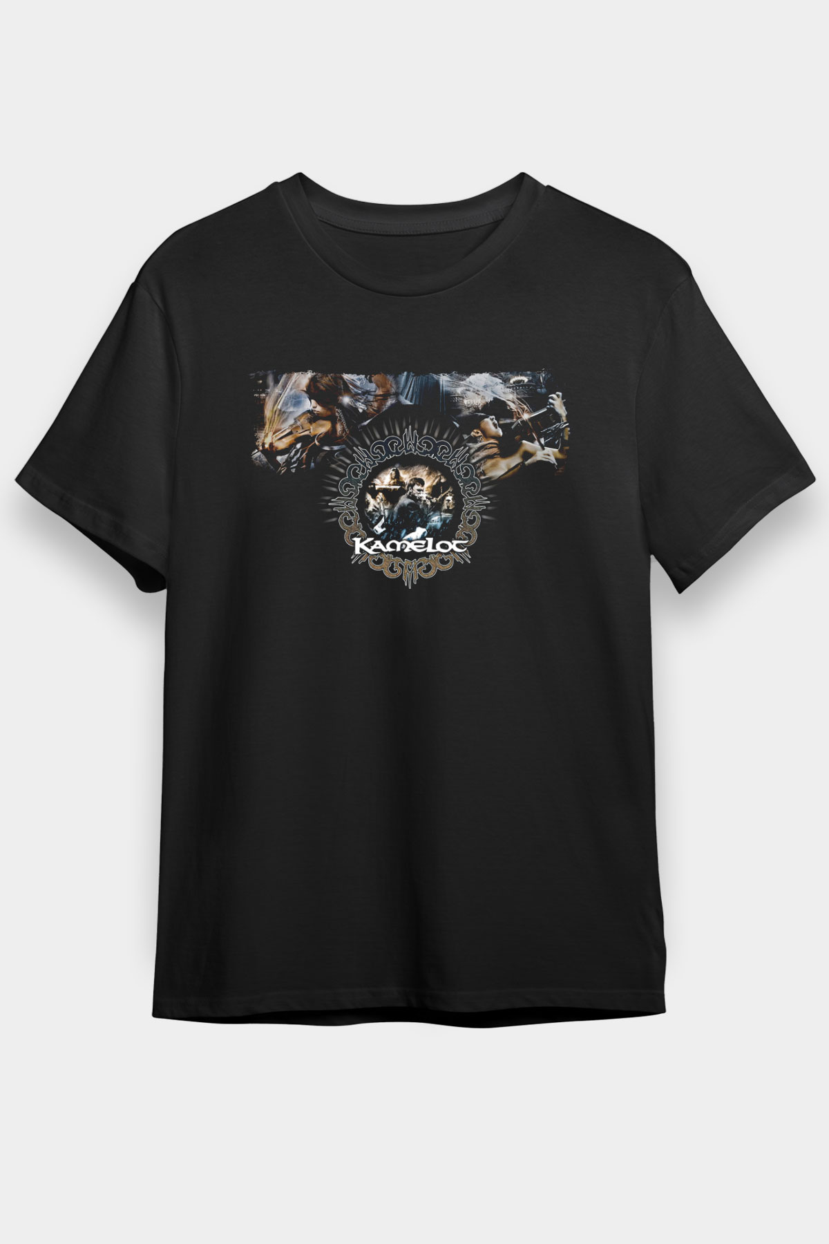 Kamelot Baskılı Unisex Siyah Tişört - Tshirt