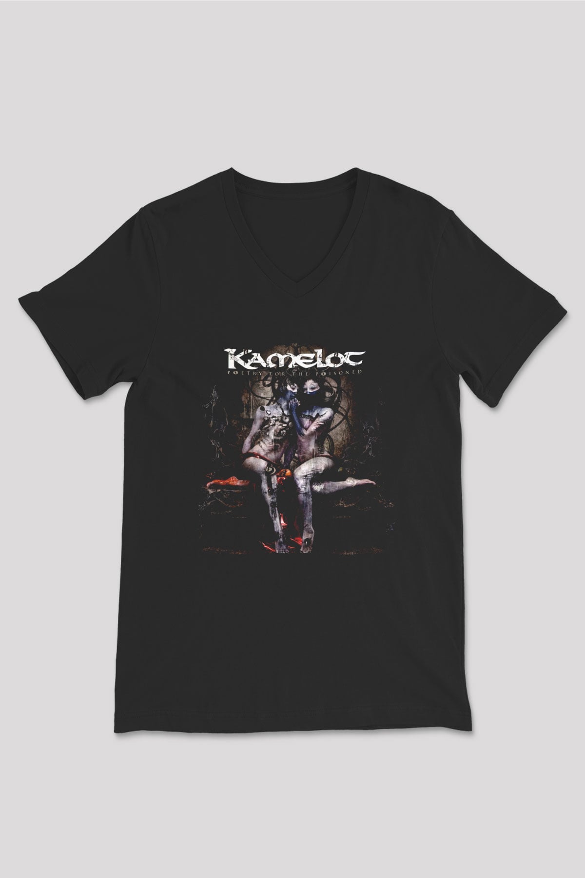 Kamelot Siyah Unisex V Yaka Tişört