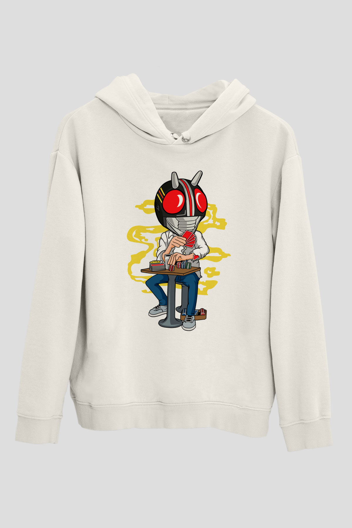 Kamen Gambler Baskılı Unisex Beyaz Hoodie