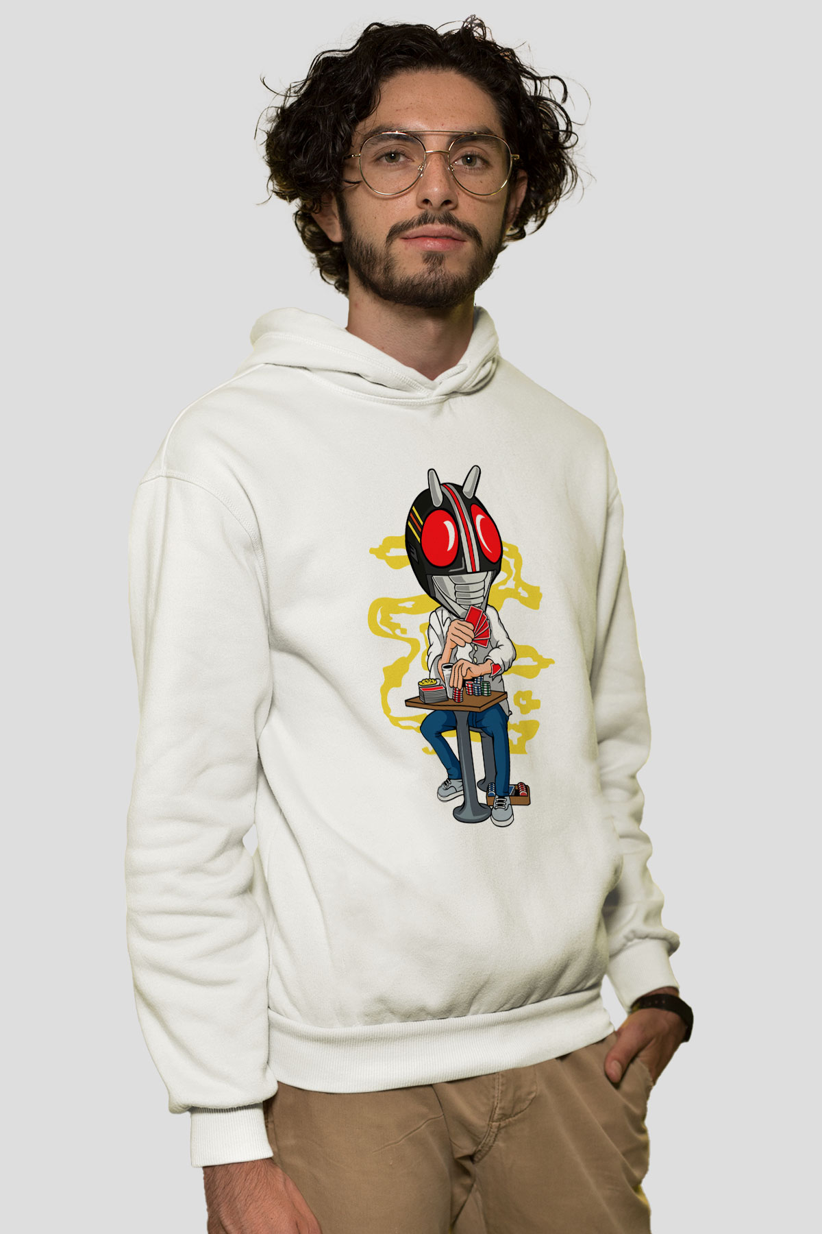 Kamen Gambler Baskılı Unisex Beyaz Hoodie