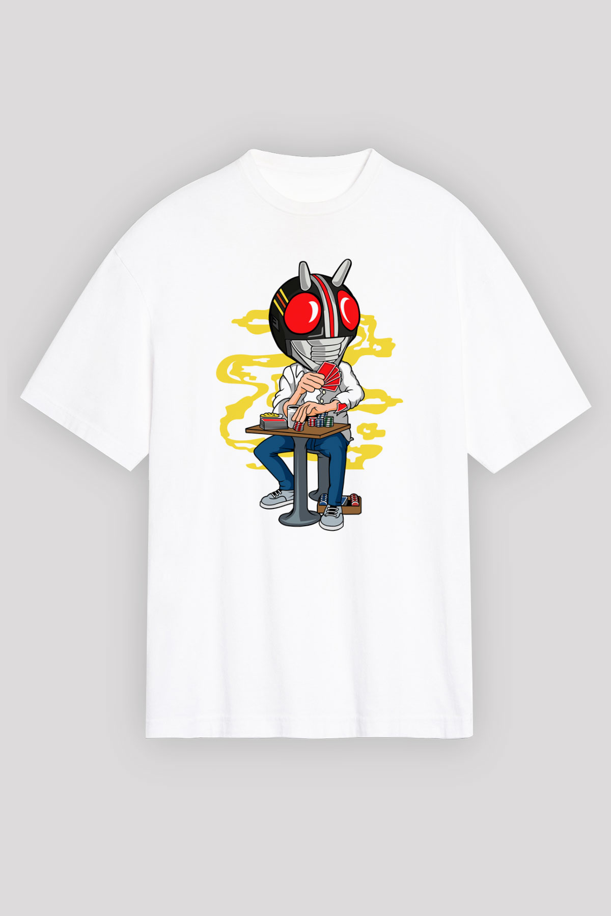 Kamen Gambler Baskılı Unisex Beyaz Oversize Tişört