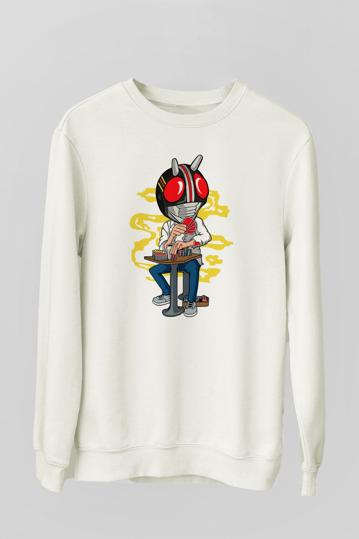 Kamen Gambler Baskılı Unisex Beyaz Sweatshirt
