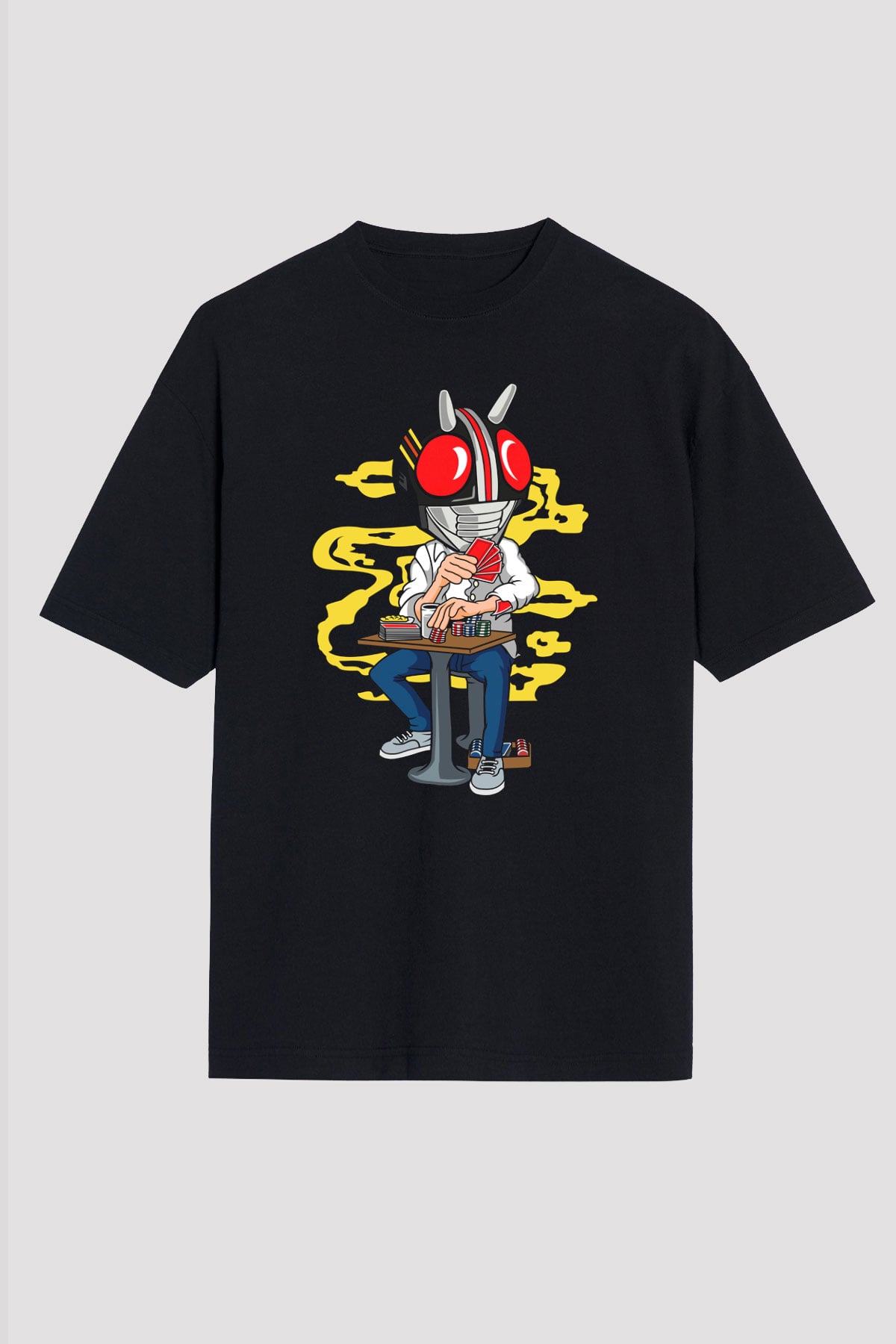 Kamen Gambler Baskılı Unisex Siyah Oversize Tişört