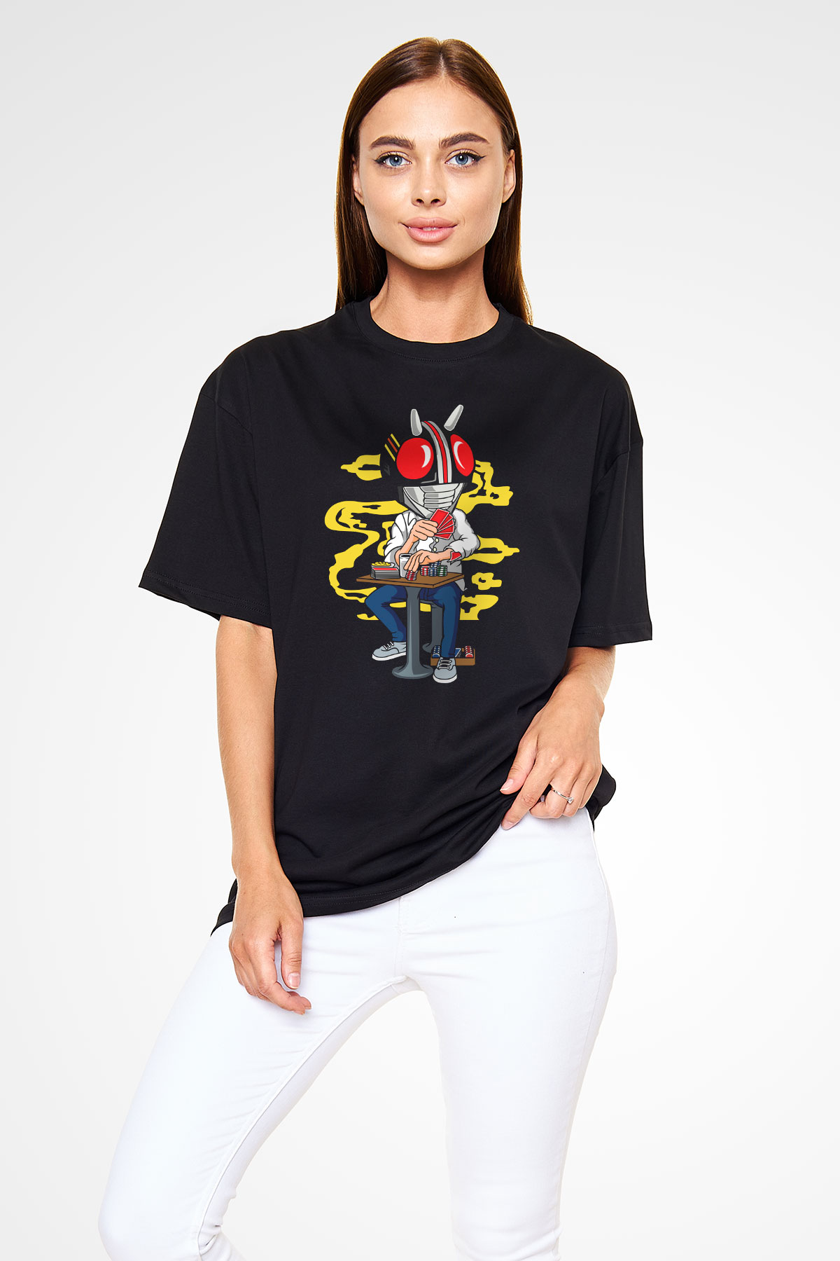 Kamen Gambler Baskılı Unisex Siyah Oversize Tişört
