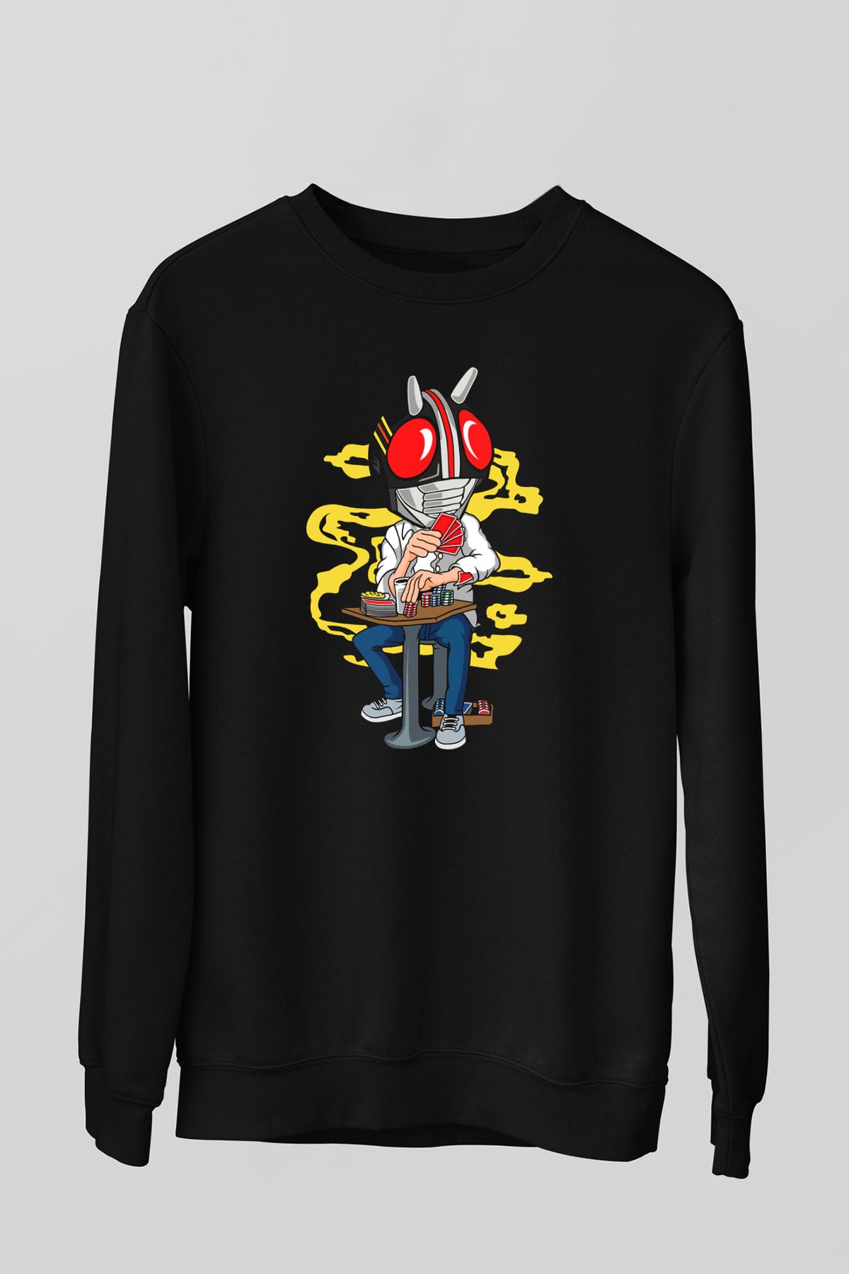 Kamen Gambler Baskılı Unisex Siyah Sweatshirt