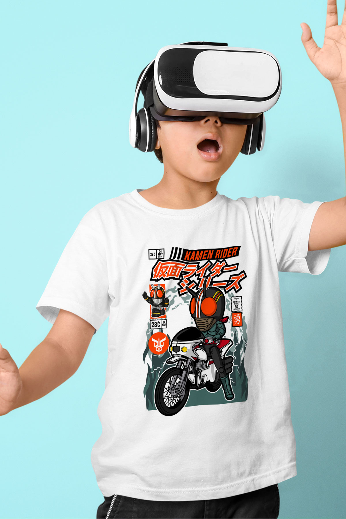 Kamen Rider Baskılı Unisex Beyaz Çocuk Tişört