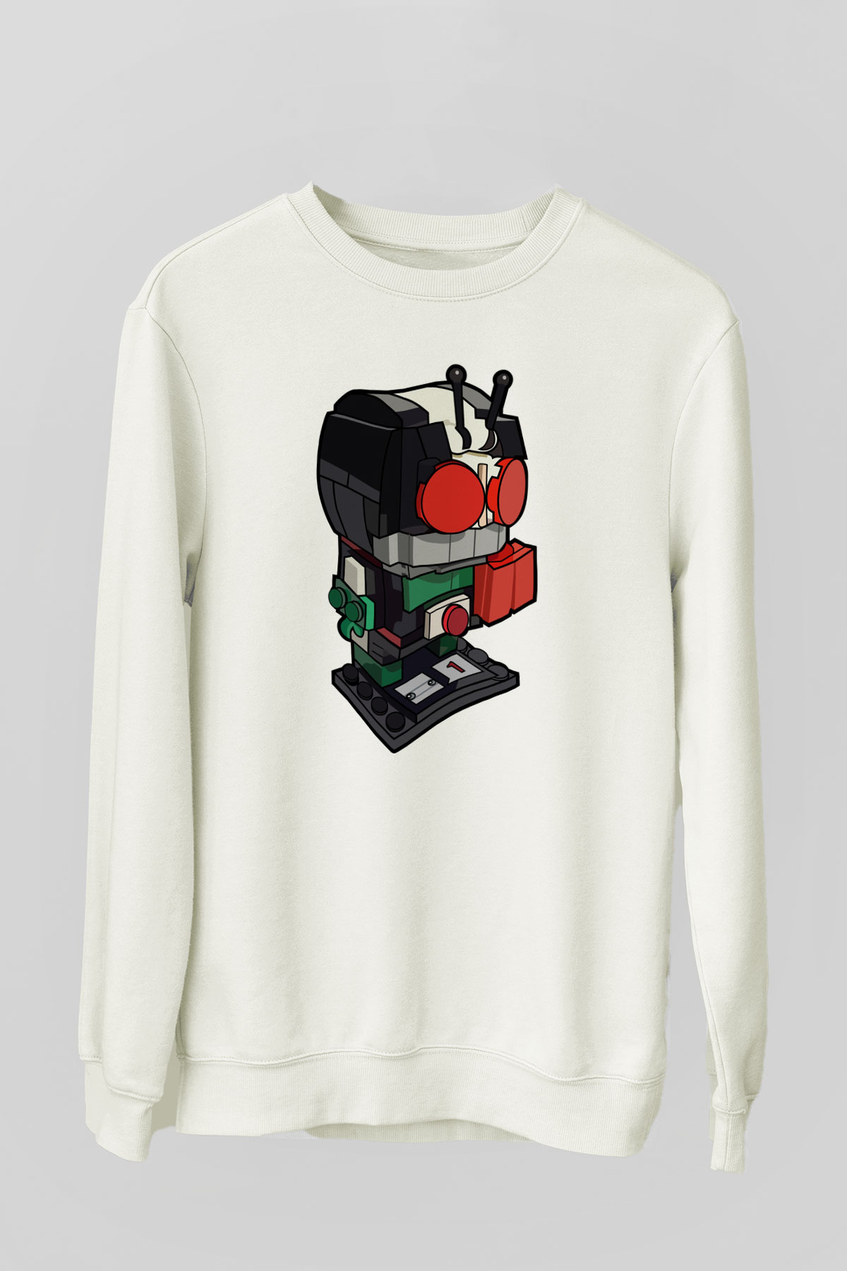 Kamen Rider Lego Baskılı Beyaz Unisex Sweatshirt