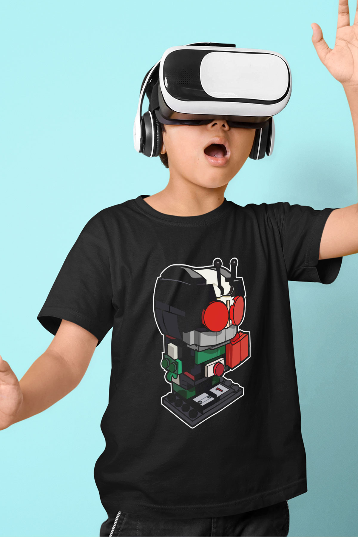 Kamen Rider Lego Baskılı Siyah Çocuk Unisex Tişört