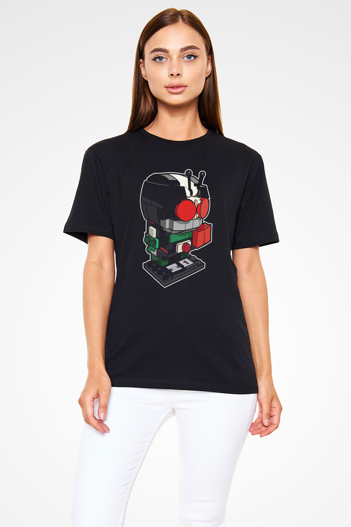 Kamen Rider Lego Baskılı Siyah Unisex Tişört