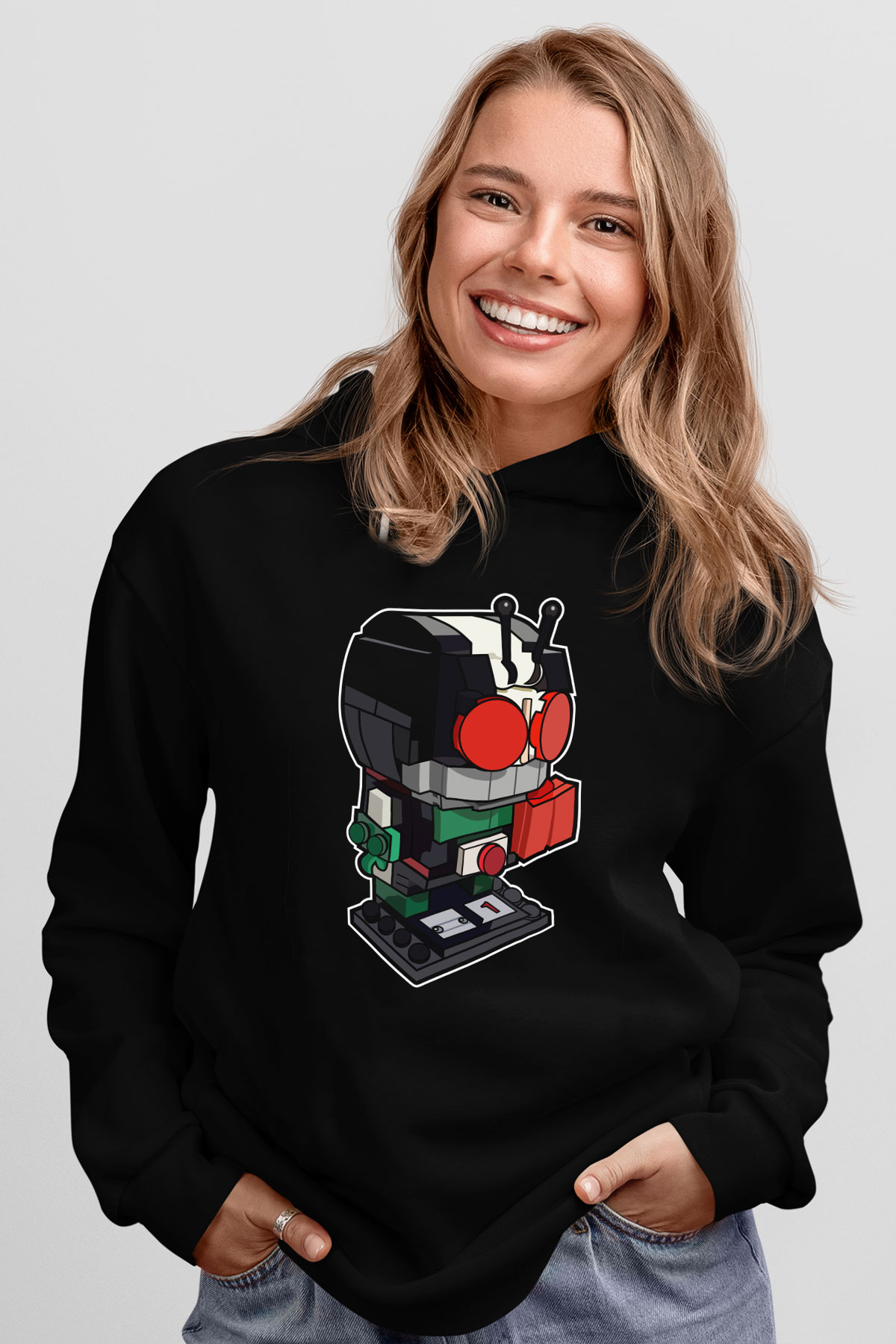 Kamen Rider Lego Baskılı Siyah Unisex Hoodie