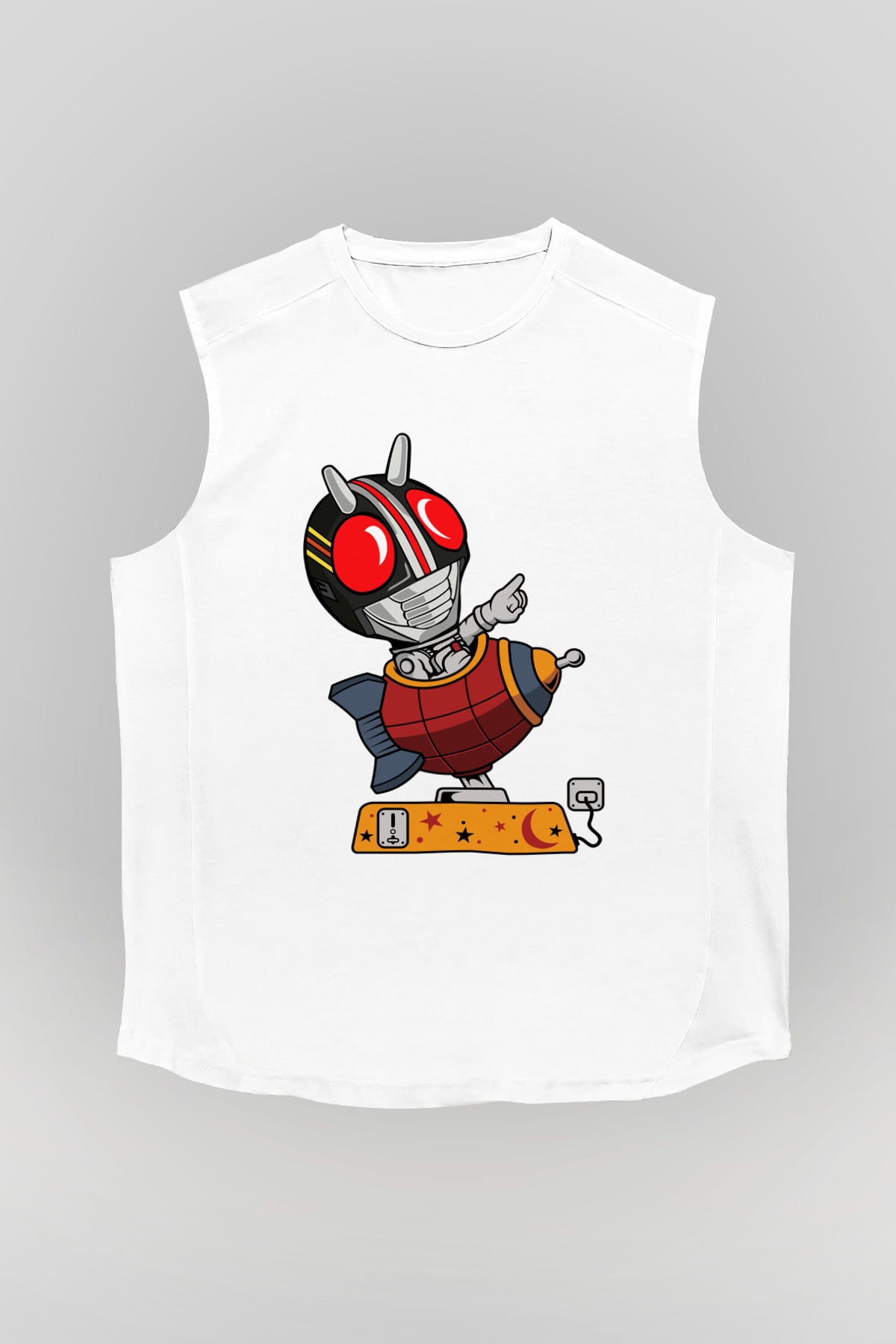Kamen Rocket Baskılı Beyaz Unisex Kolsuz Tişört