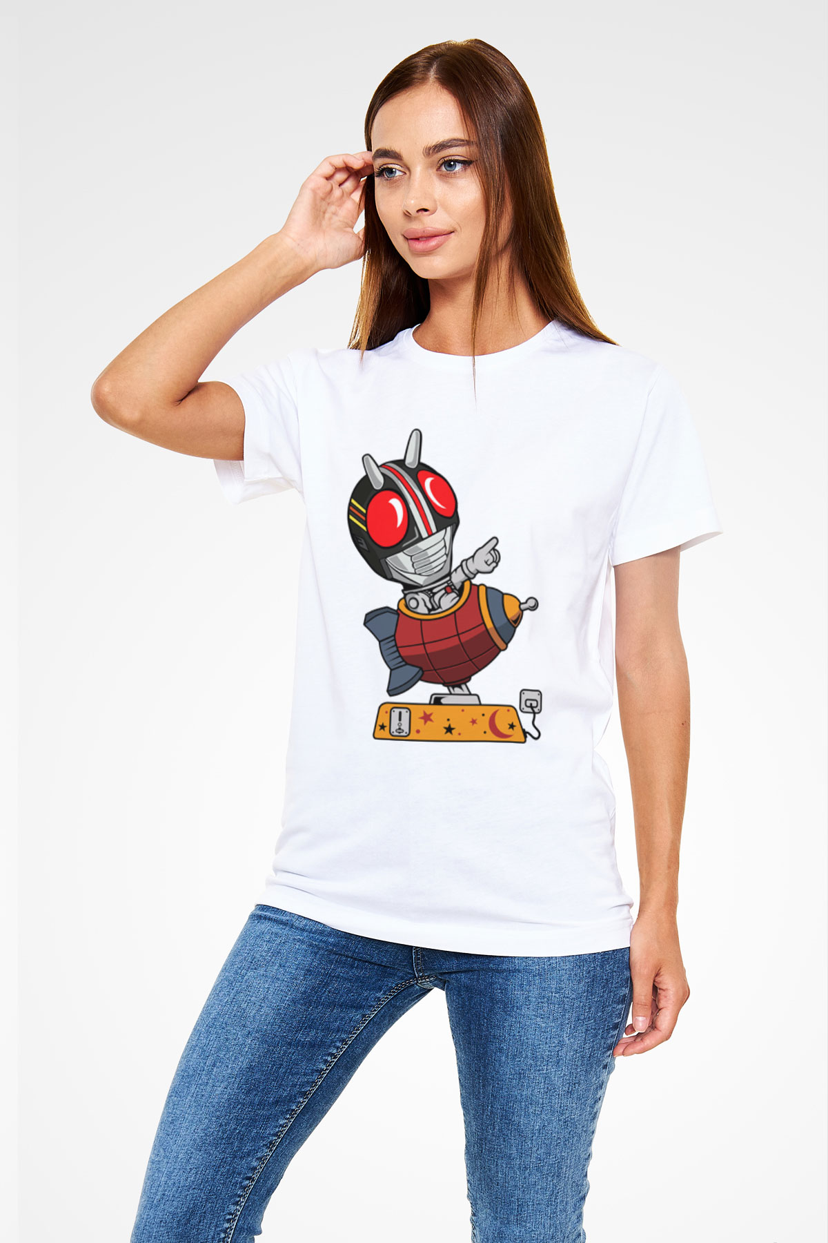 Kamen Rocket Baskılı Beyaz Unisex Tişört