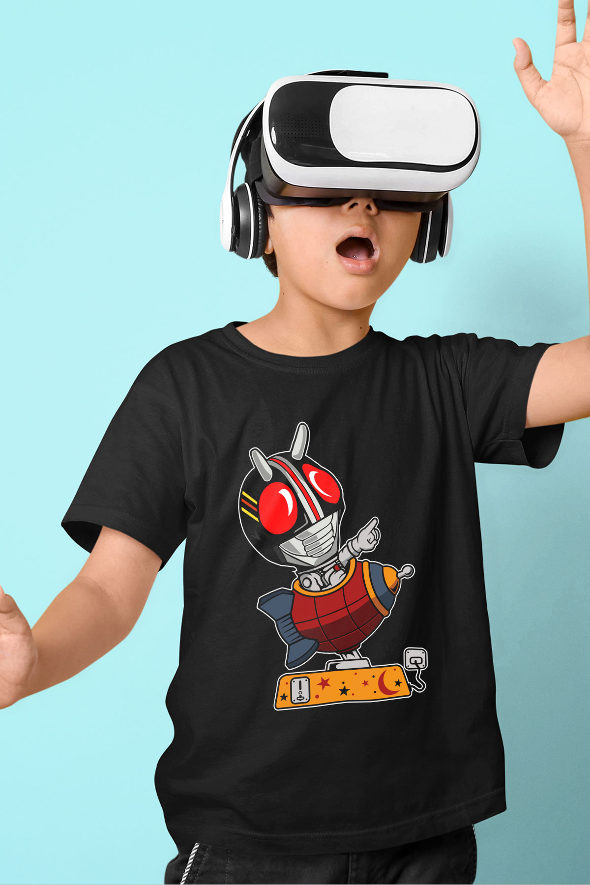 Kamen Rocket Baskılı Siyah Çocuk Unisex Tişört