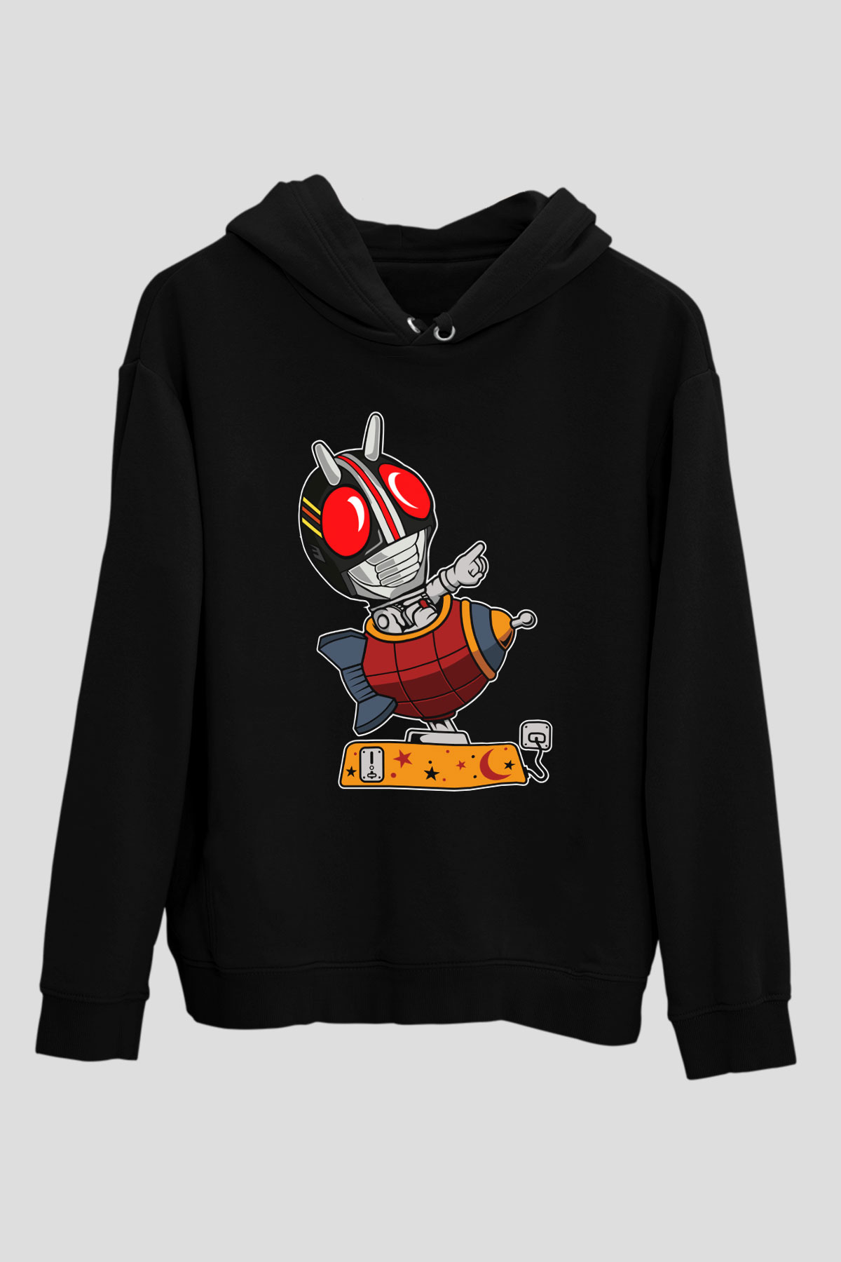 Kamen Rocket Baskılı Siyah Unisex Hoodie