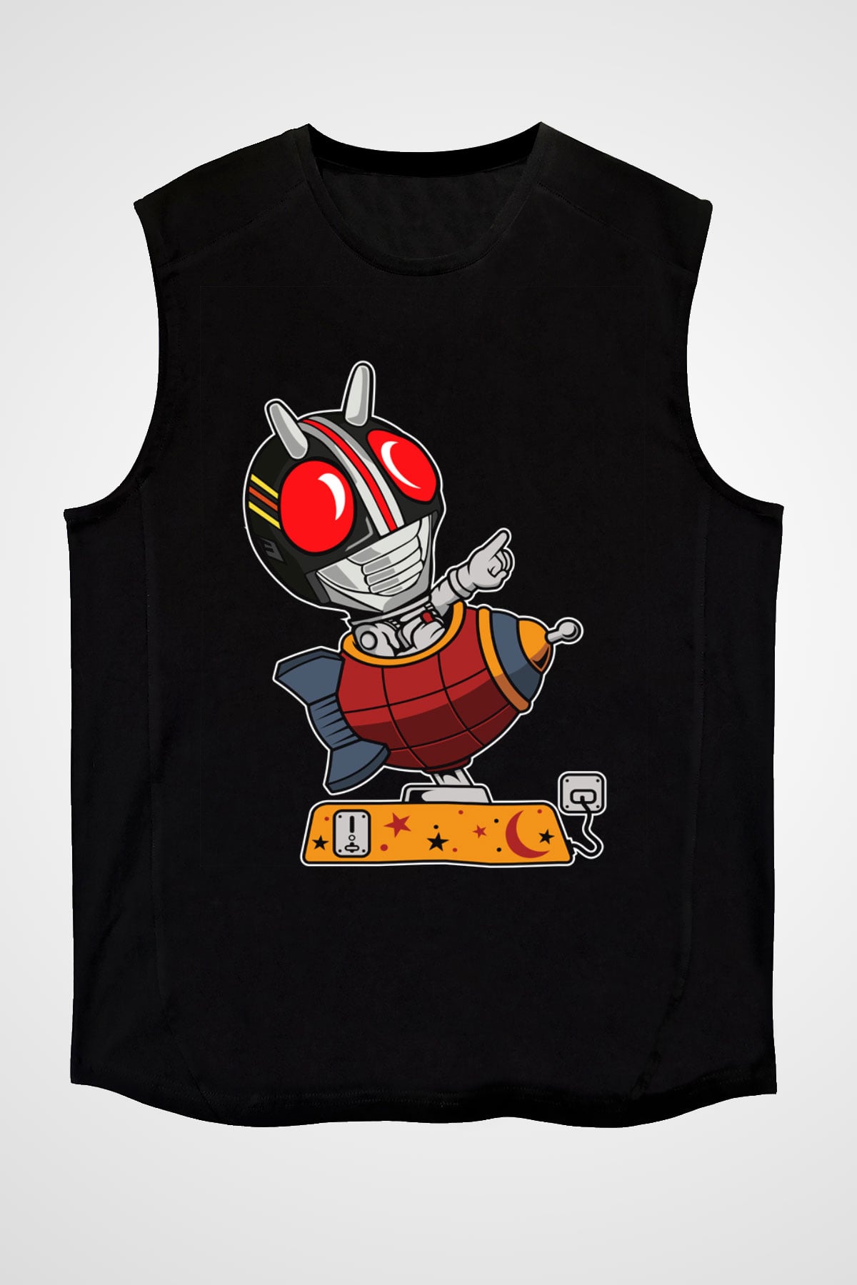 Kamen Rocket Baskılı Siyah Unisex Kolsuz Tişört