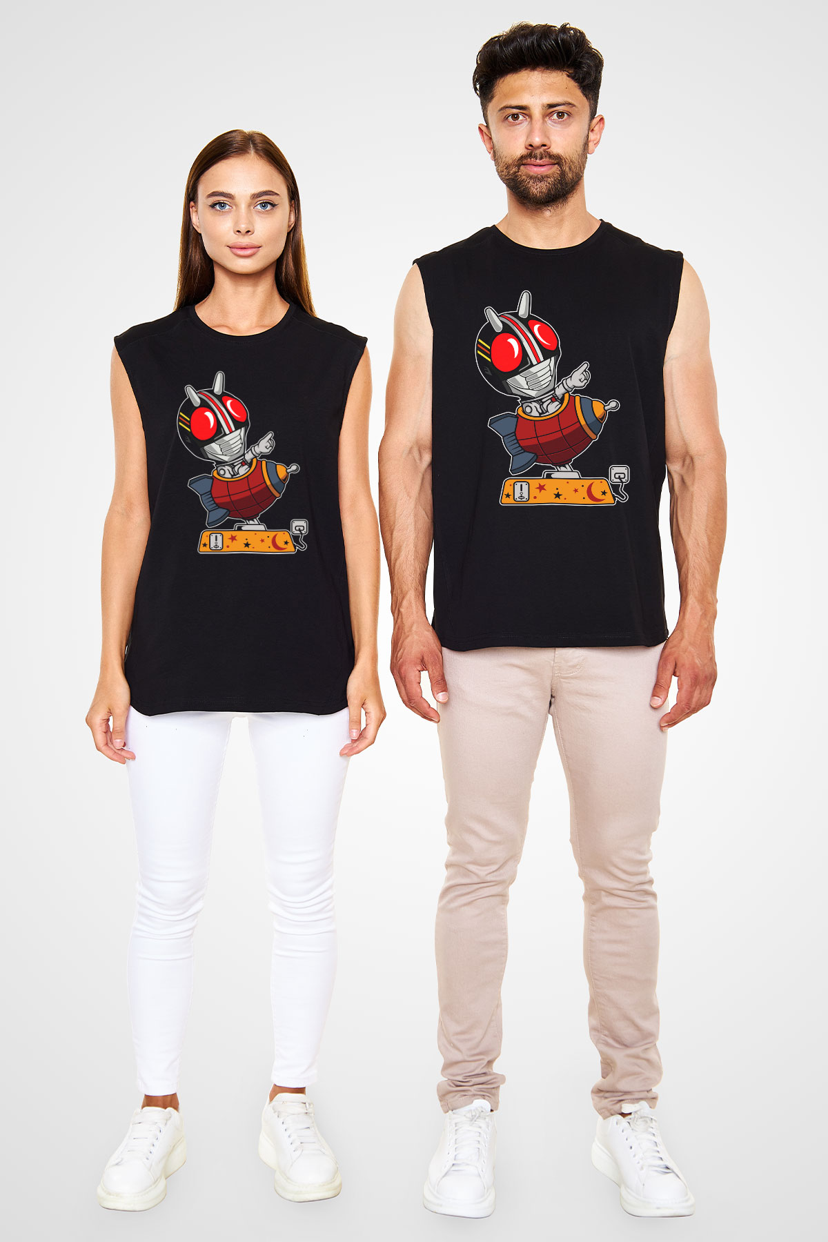 Kamen Rocket Baskılı Siyah Unisex Kolsuz Tişört