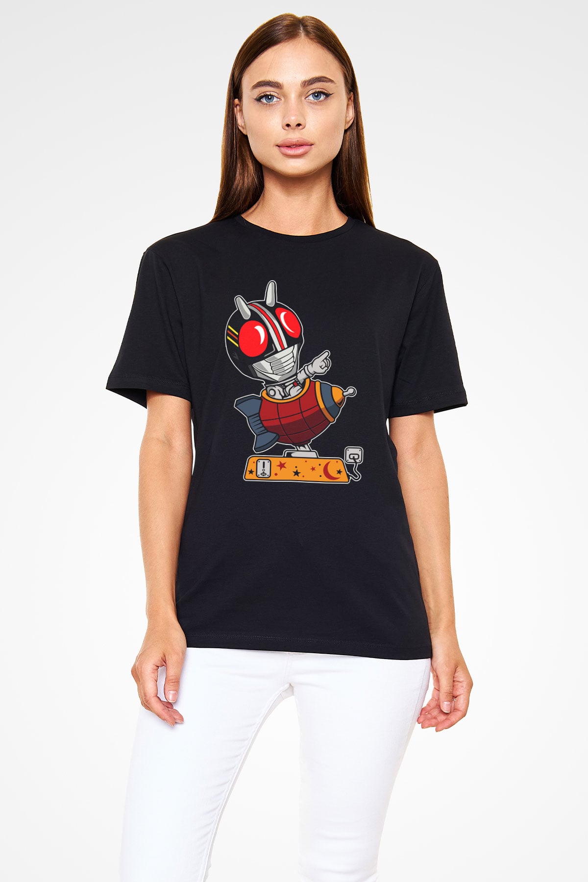Kamen Rocket Baskılı Siyah Unisex Tişört