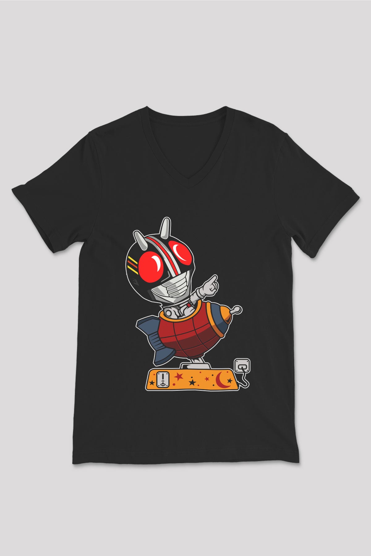 Kamen Rocket Baskılı Siyah Unisex V Yaka Tişört
