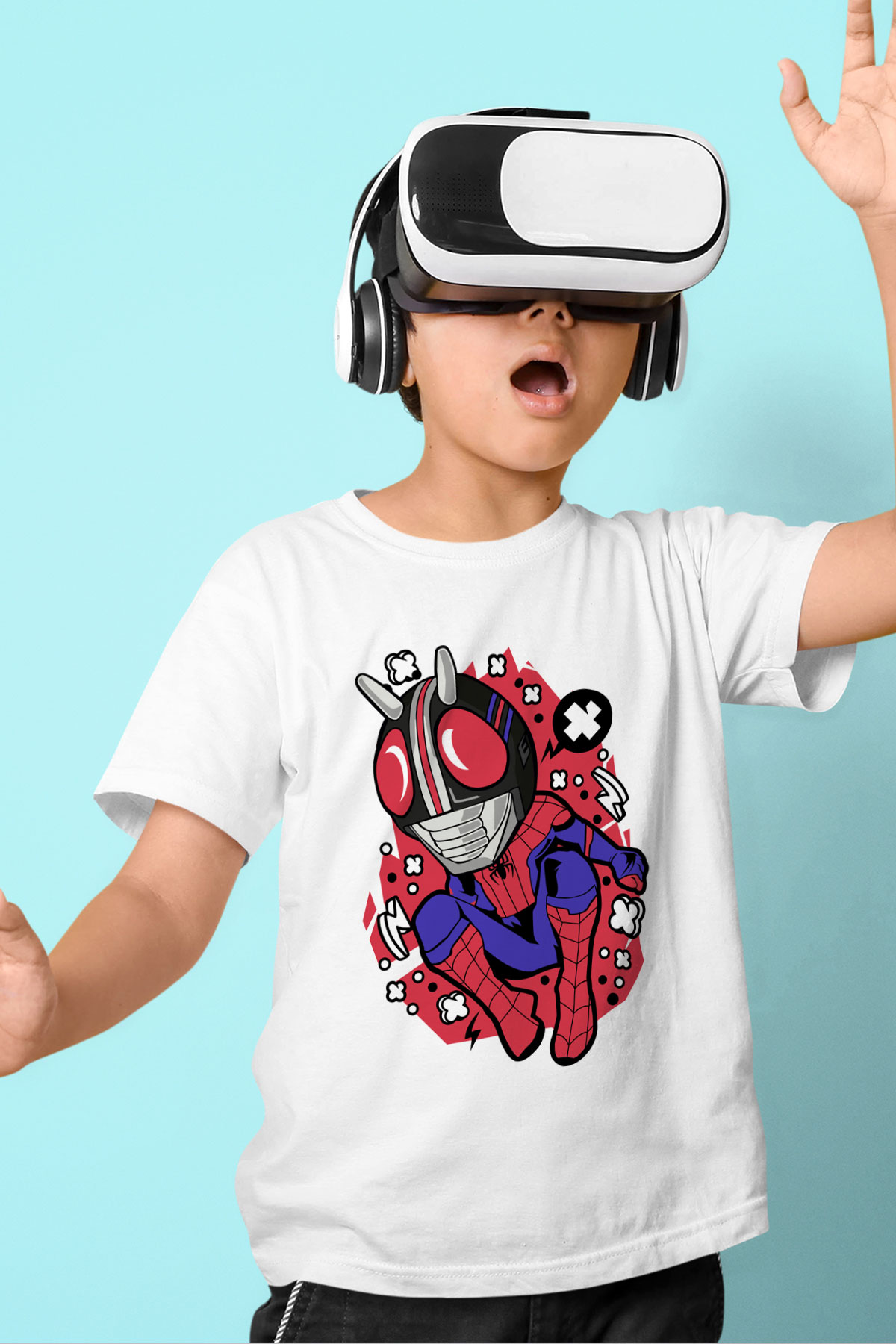 Kamen Spider Baskılı Beyaz Unisex Çocuk Tişört