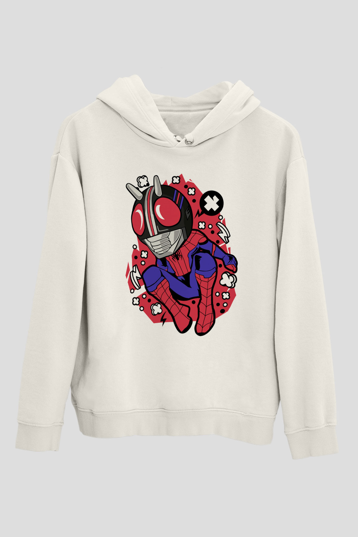 Kamen Spider Baskılı Beyaz Unisex Hoodie