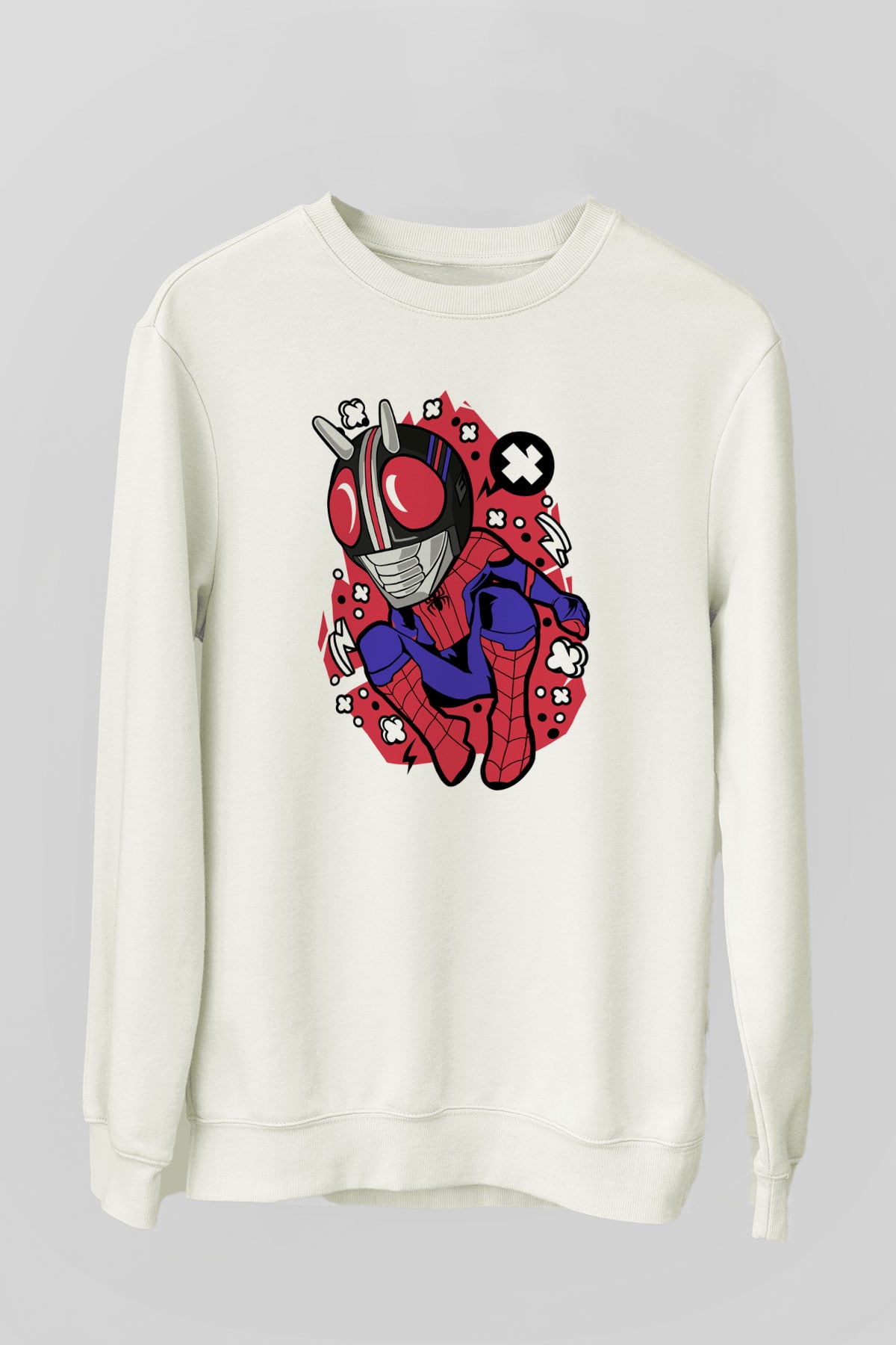 Kamen Spider Baskılı Beyaz Unisex Sweatshirt