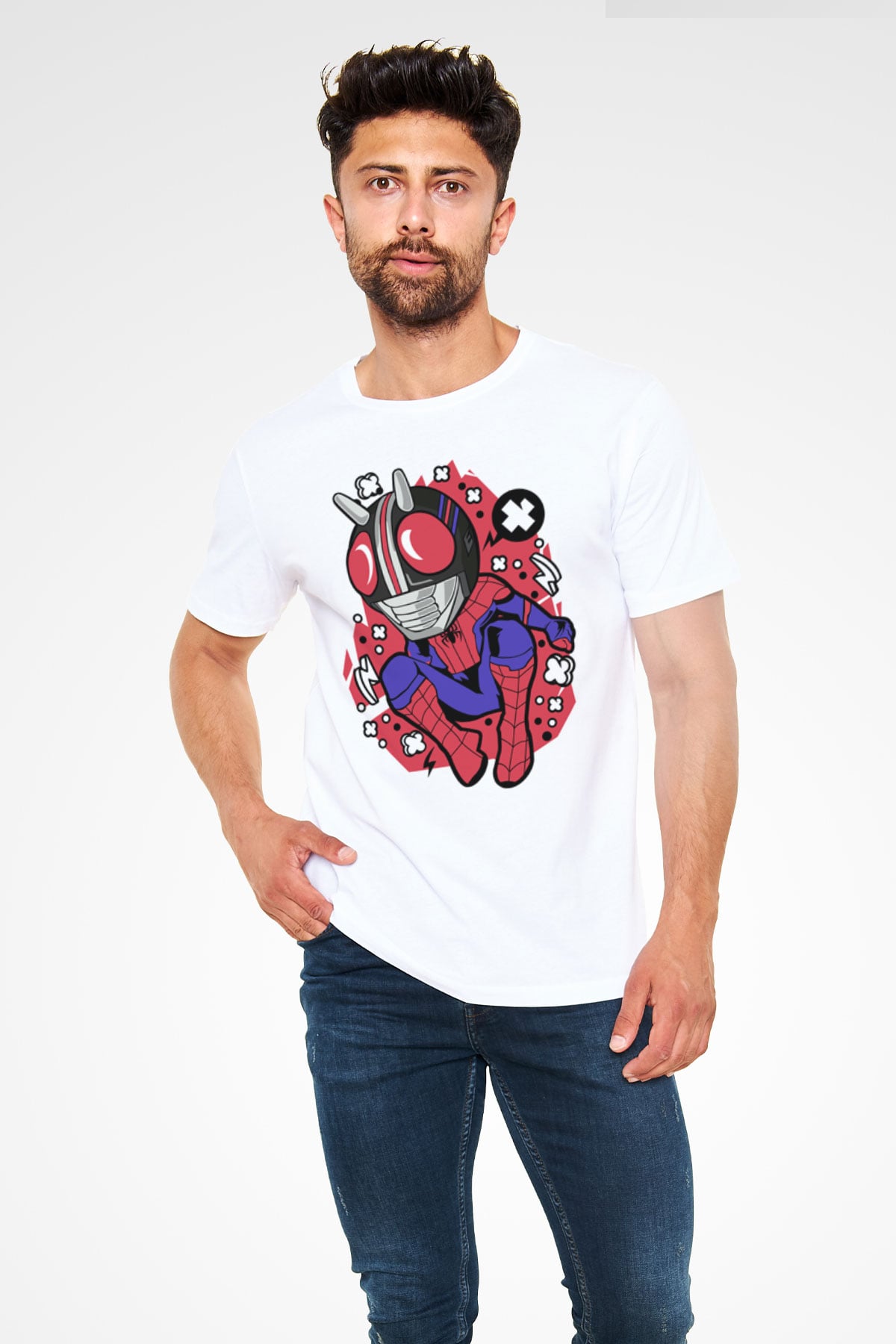 Kamen Spider Baskılı Beyaz Unisex Tişört