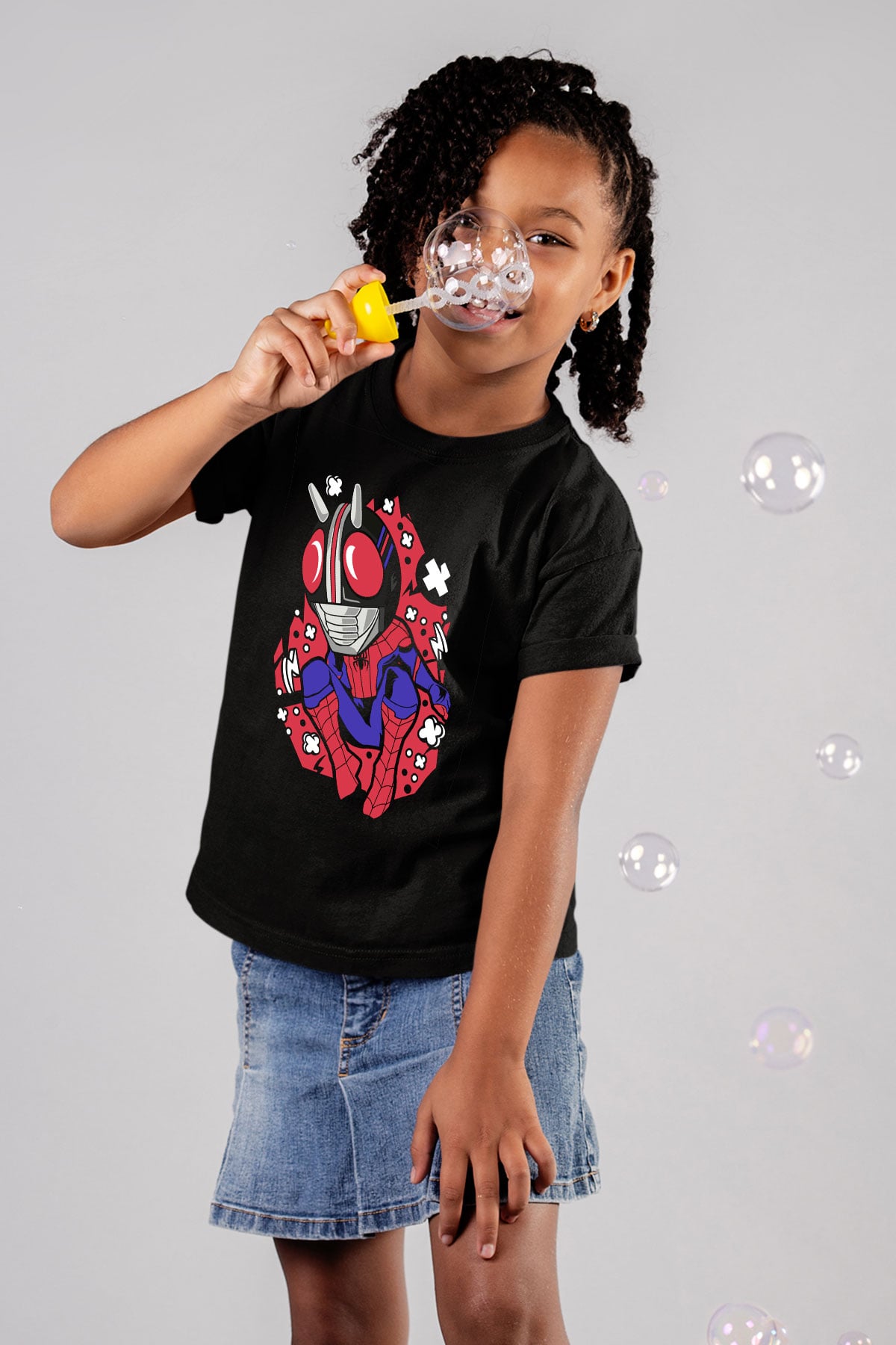 Kamen Spider Baskılı Siyah Çocuk Unisex Tişört