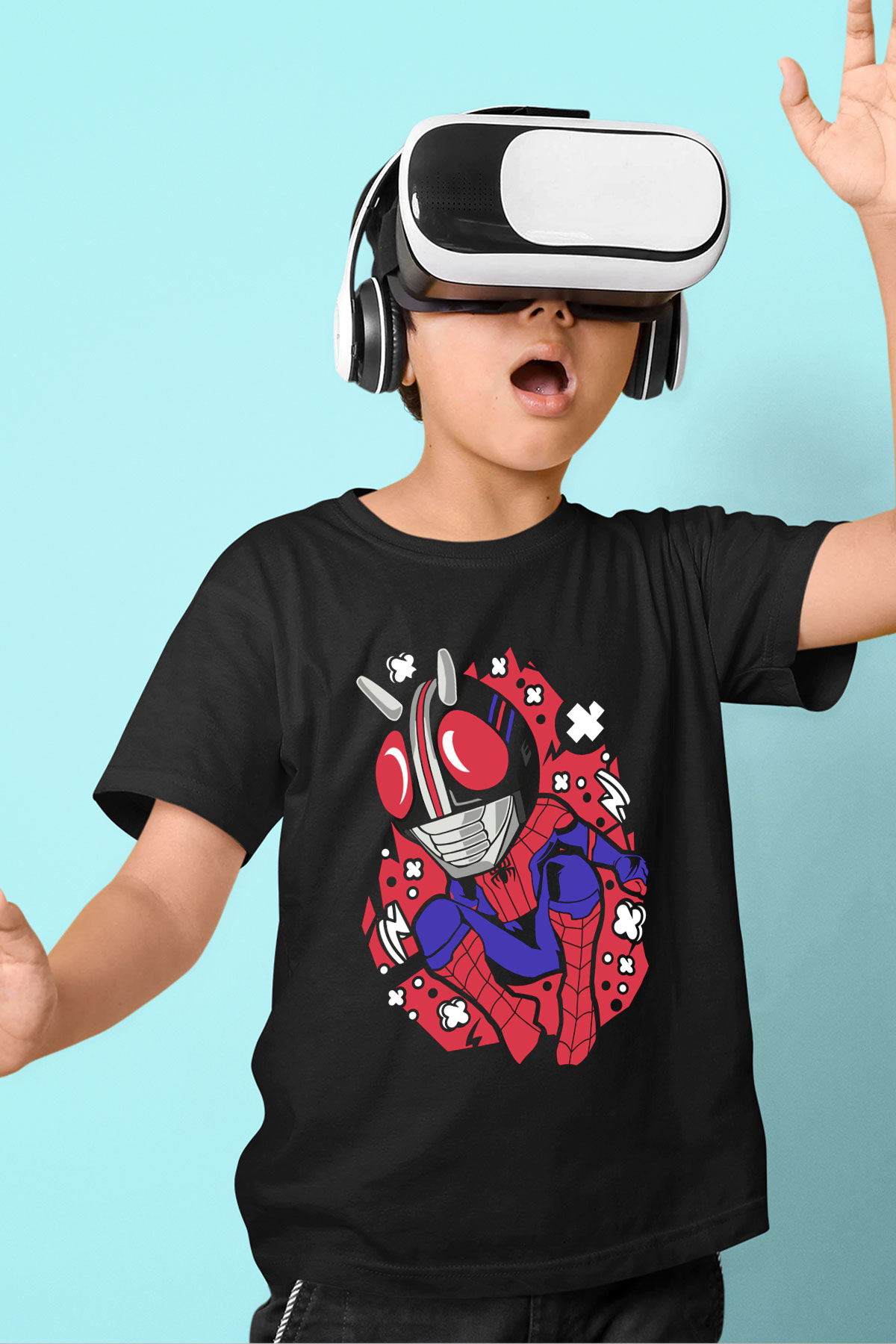 Kamen Spider Baskılı Siyah Çocuk Unisex Tişört
