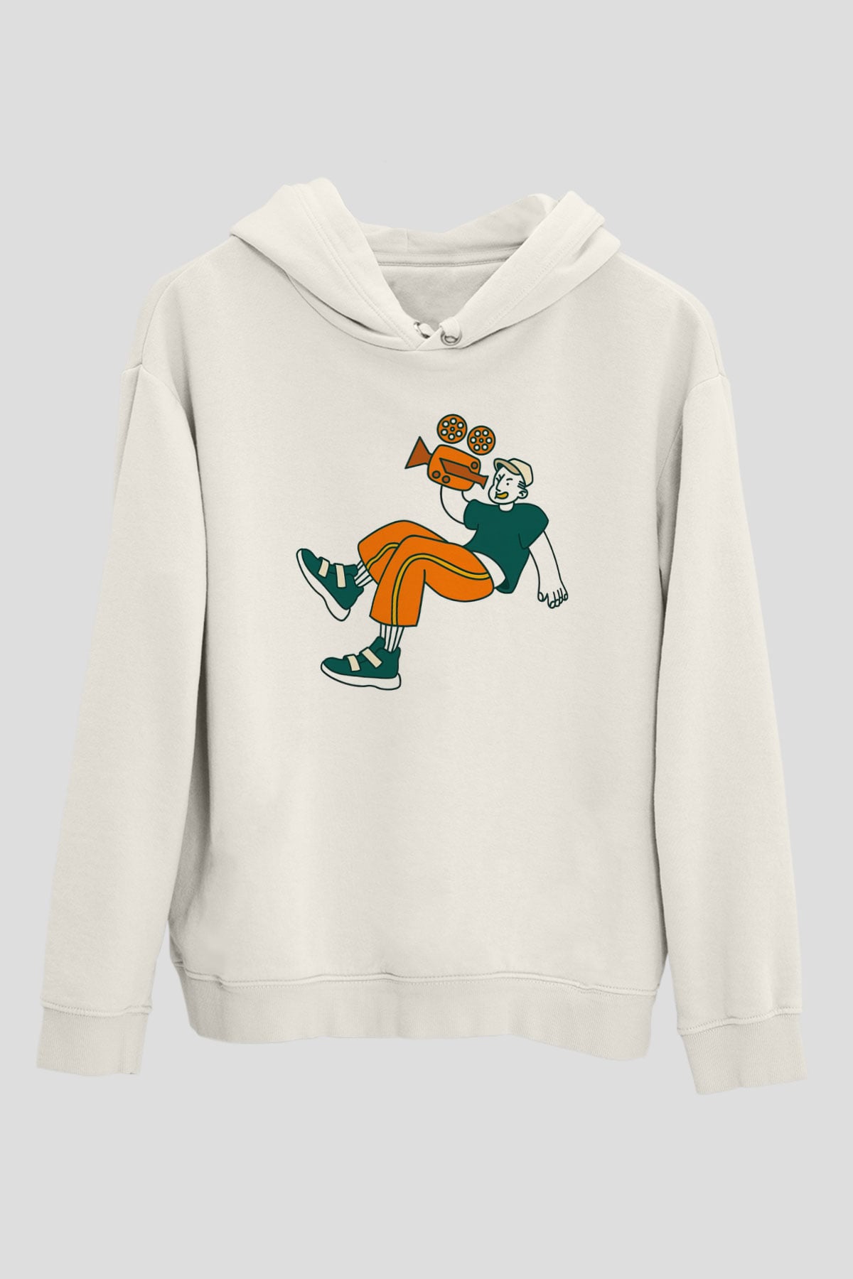 Kameraman Beyaz Unisex Kapüşonlu Sweatshirt
