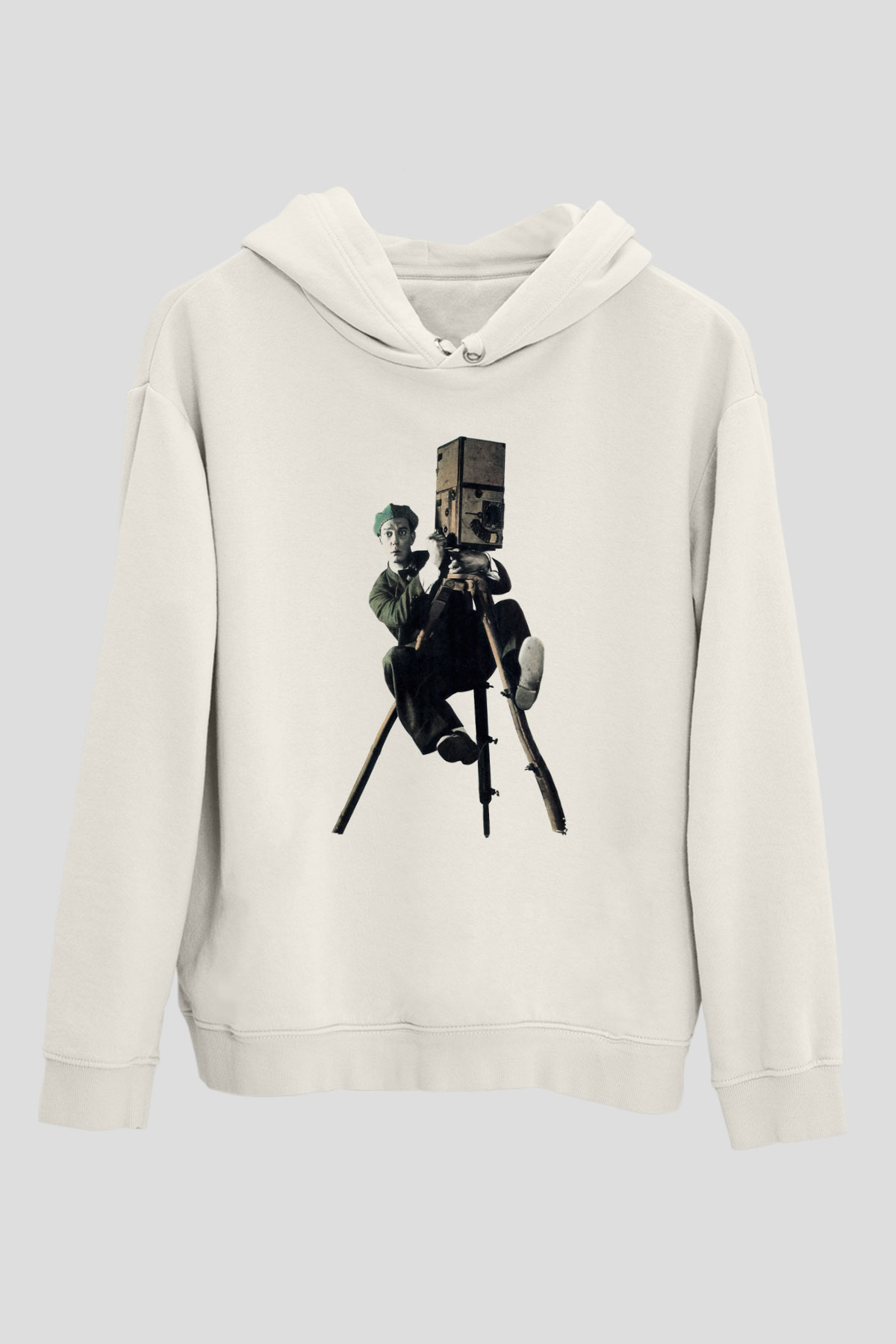 Kameraman Beyaz Unisex Kapüşonlu Sweatshirt