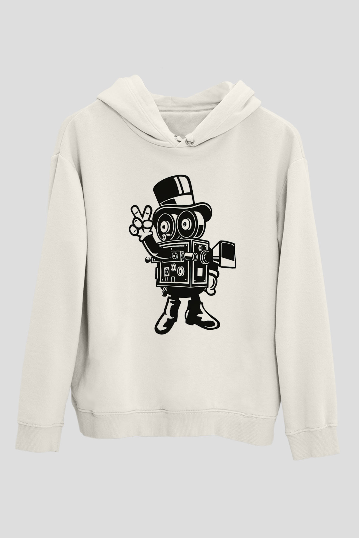 Kameraman Beyaz Unisex Kapüşonlu Sweatshirt