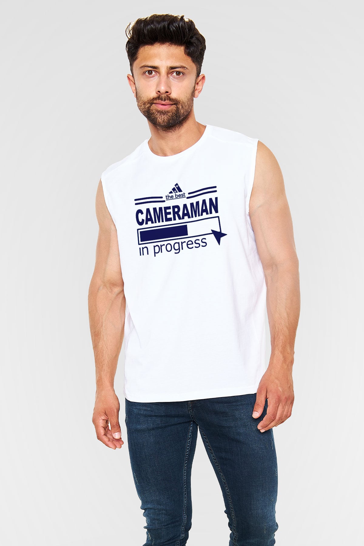 Kameraman Beyaz Unisex Kolsuz Tişört