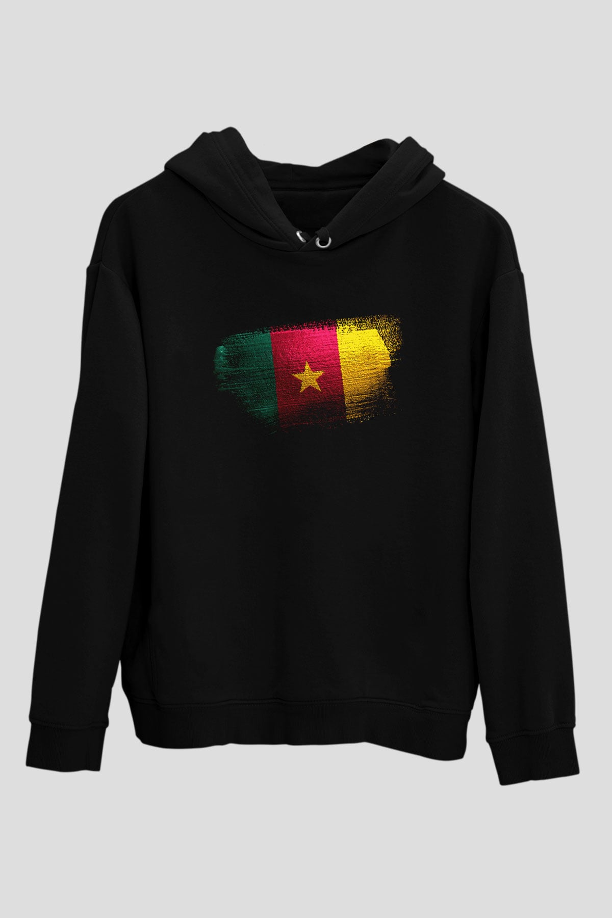 Kamerun - Cameroon Bayrağı Baskılı Unisex Siyah Hoodie