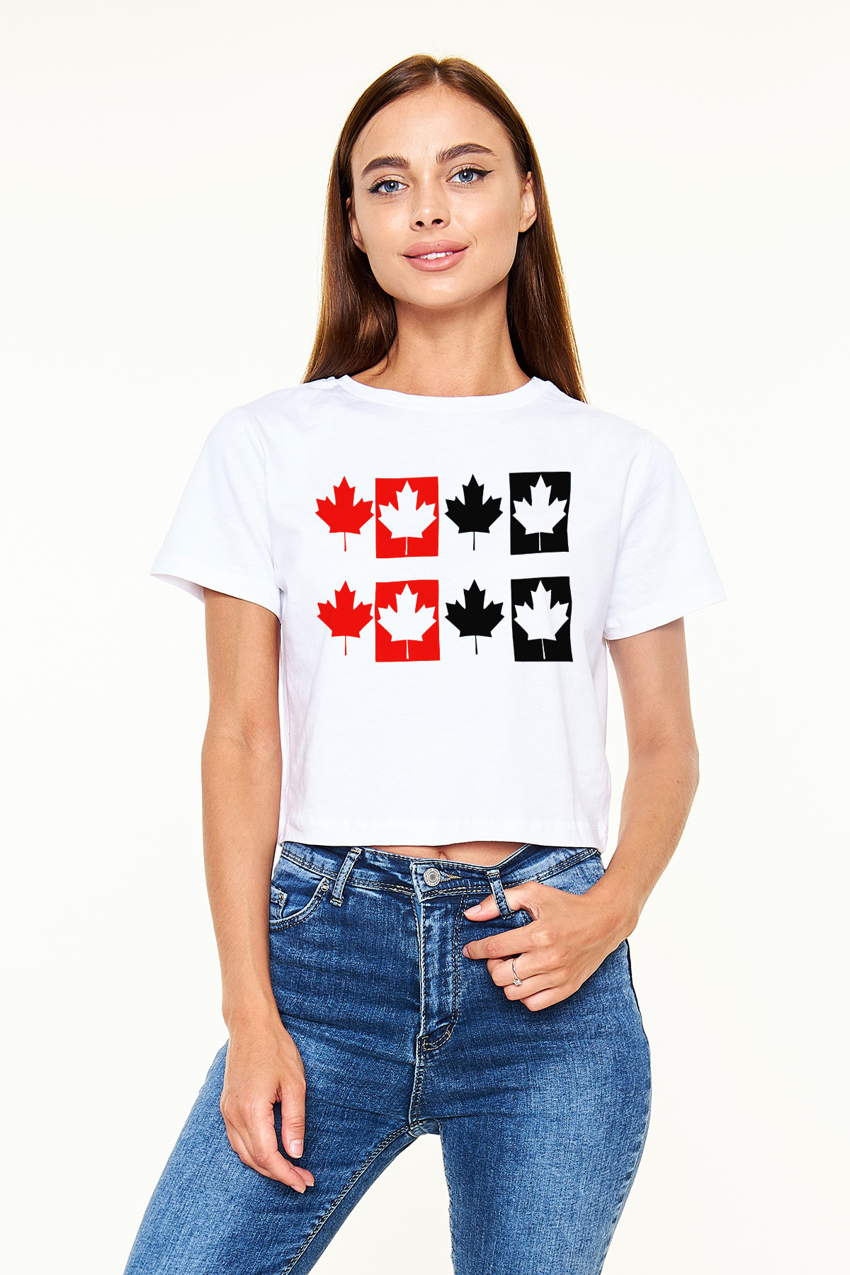 Kanada Beyaz Croptop Tişört