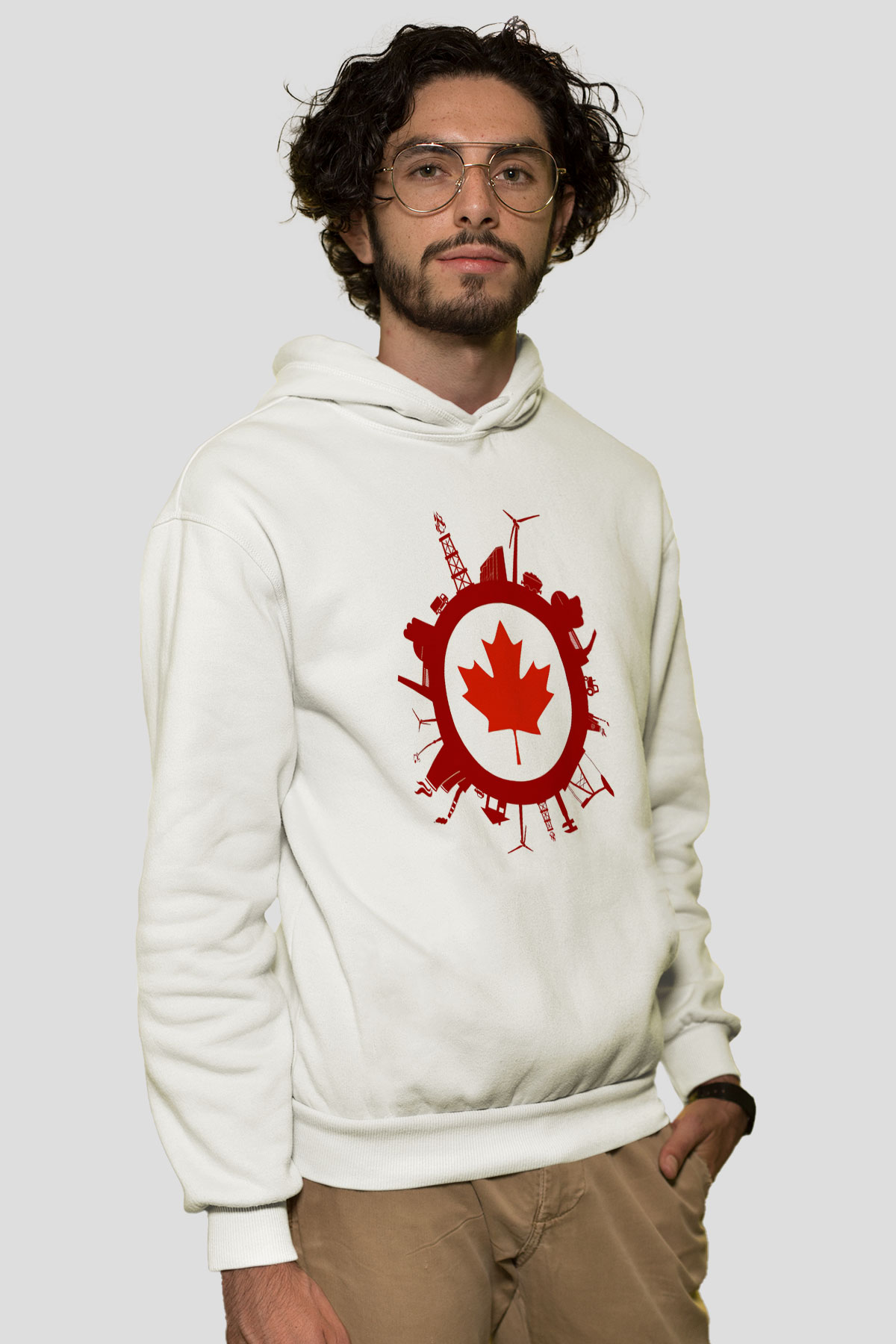 Kanada Beyaz Unisex Kapşonlu Sweatshirt