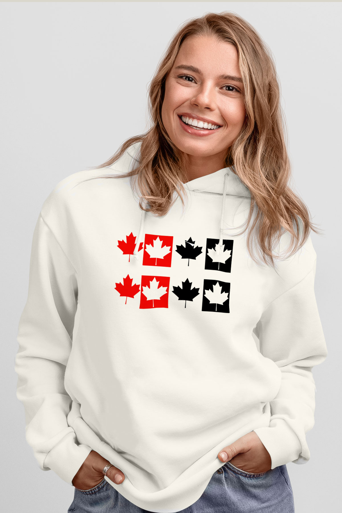 Kanada Beyaz Unisex Kapşonlu Sweatshirt