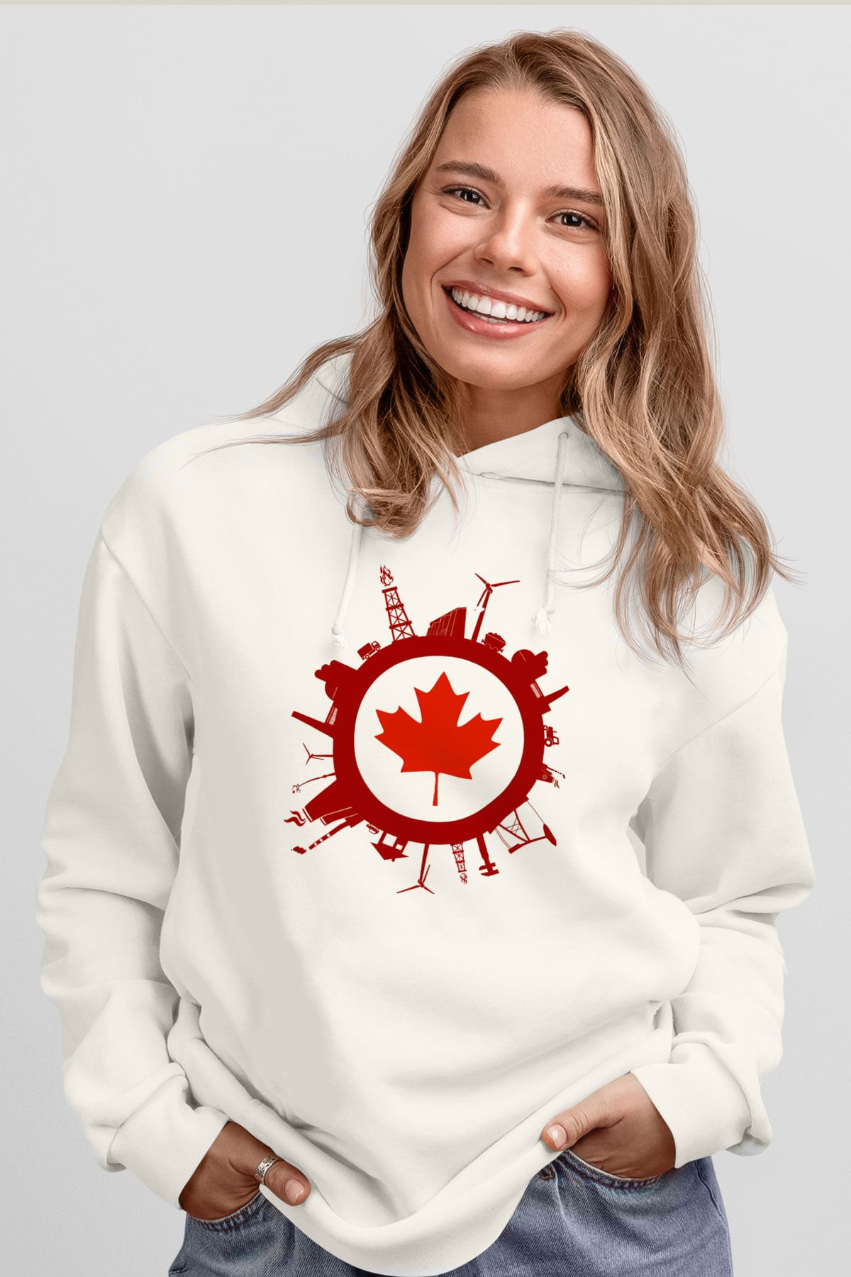 Kanada Beyaz Unisex Kapşonlu Sweatshirt