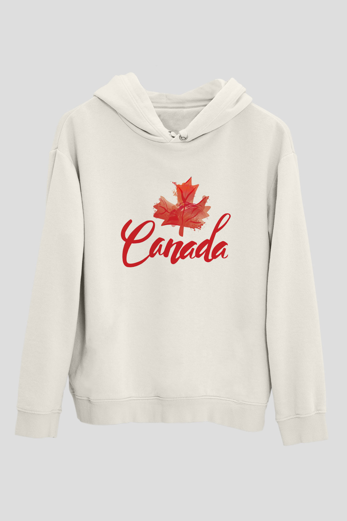 Kanada Beyaz Unisex Kapşonlu Sweatshirt