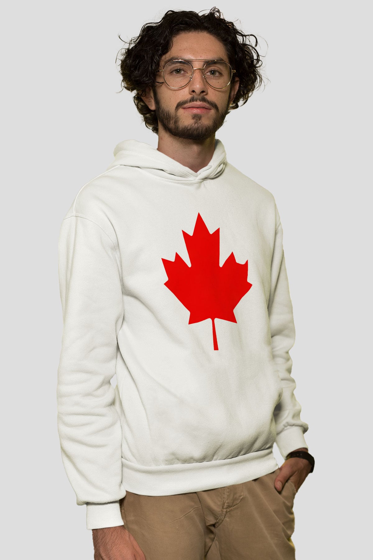 Kanada Beyaz Unisex Kapşonlu Sweatshirt