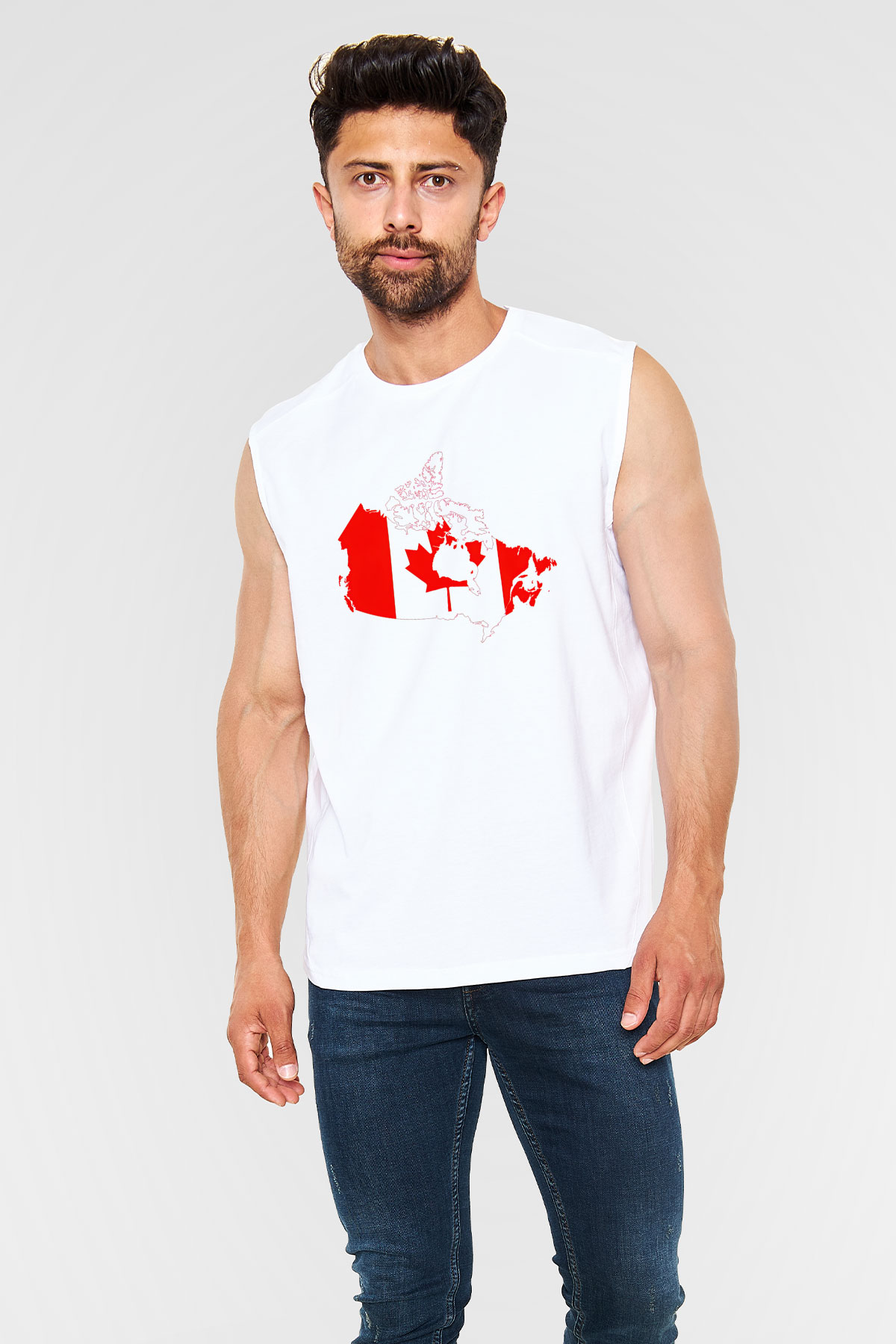 Kanada Beyaz Unisex Kolsuz Tişört