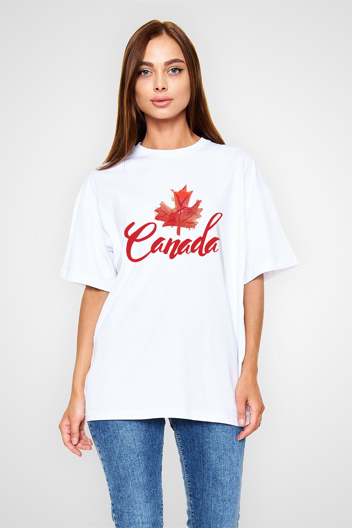Kanada Beyaz Unisex Oversize Tişört T-Shirt