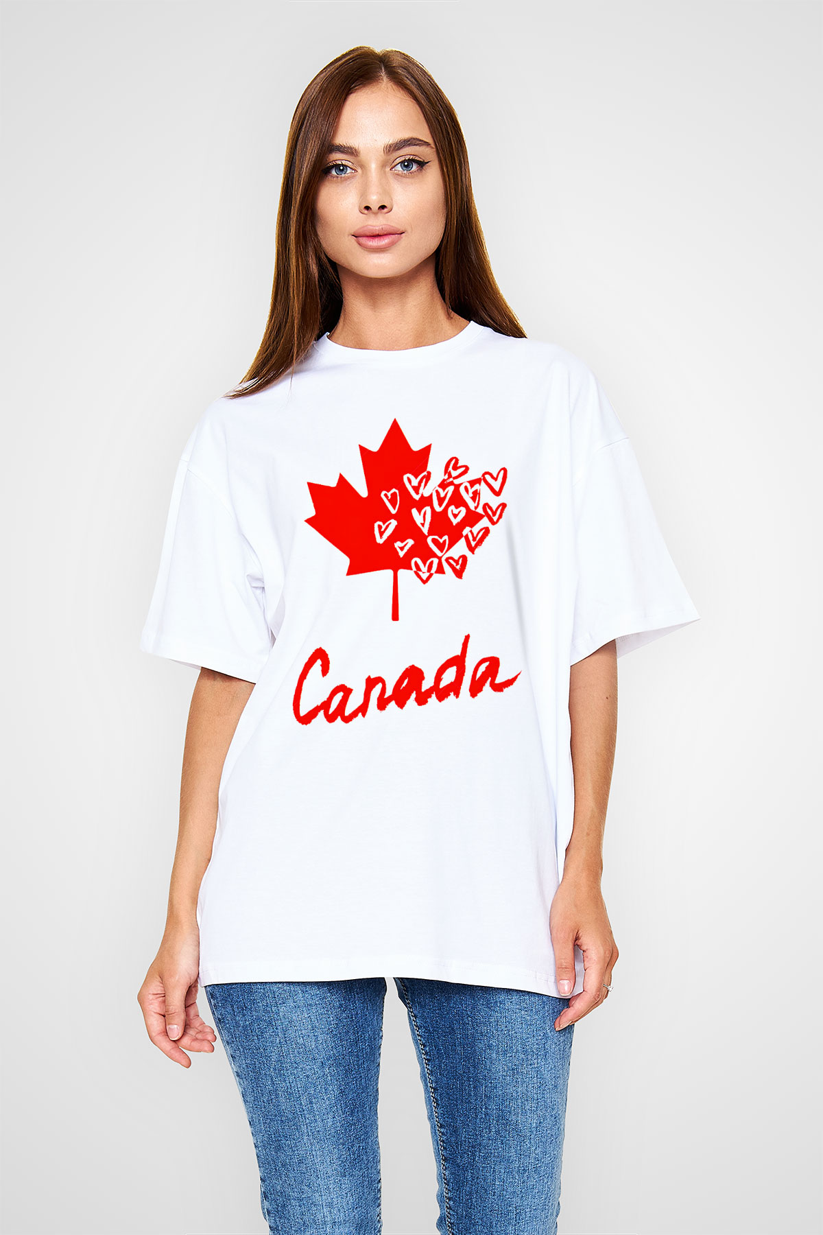 Kanada Beyaz Unisex Oversize Tişört T-Shirt