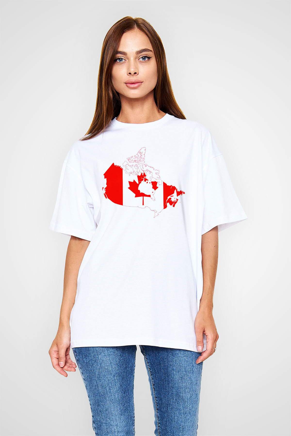 Kanada Beyaz Unisex Oversize Tişört T-Shirt